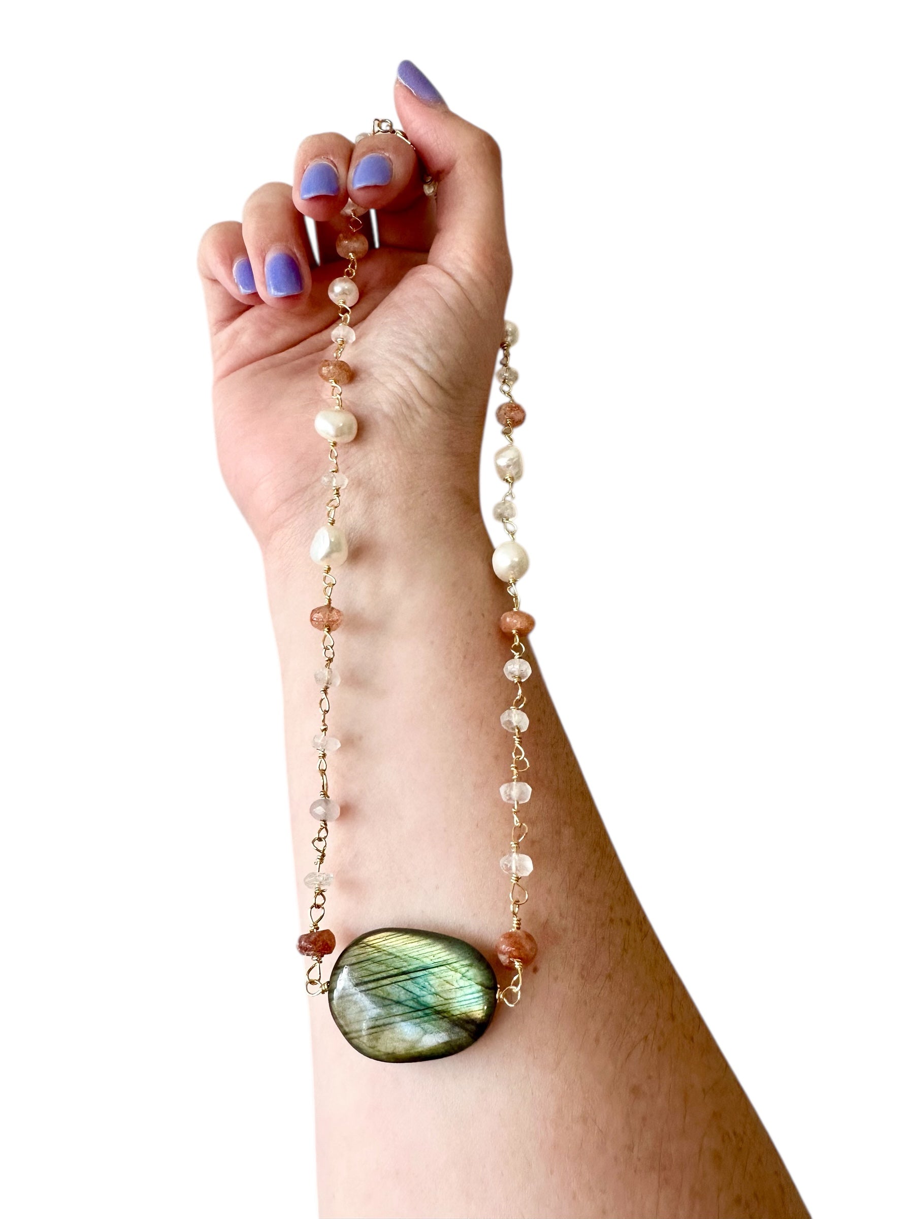 Blaine - Collier de pierres précieuses de labradorite et de citrine