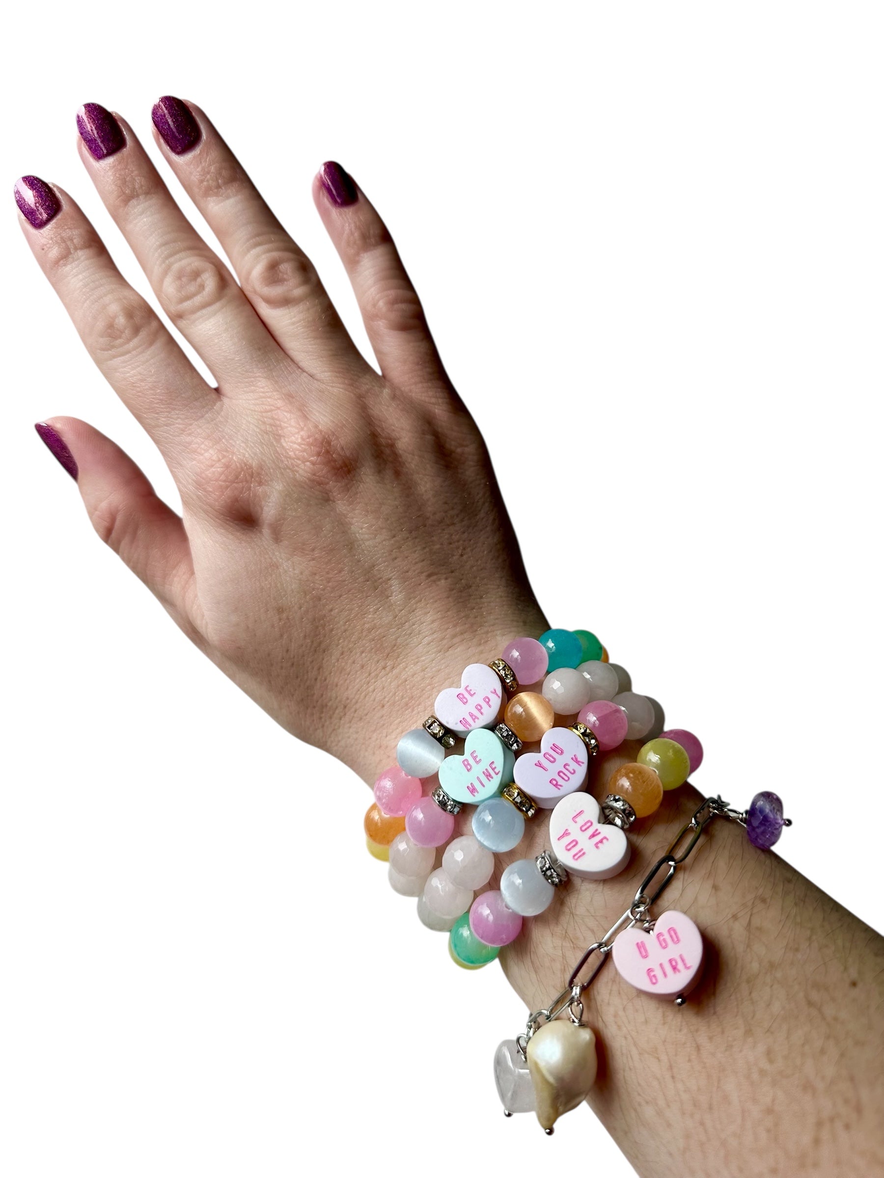 Candy Hearts Gemstone Bracelets Valentine's Day Candy Hearts and