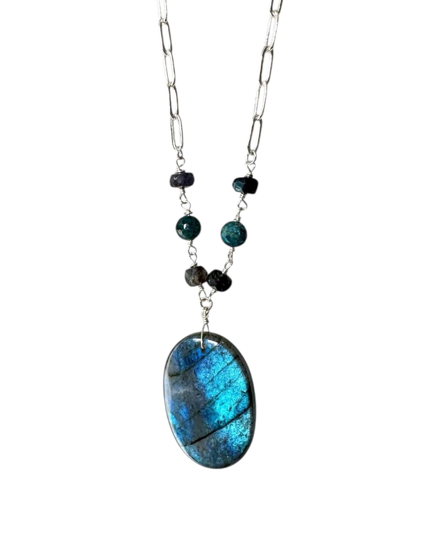 Lagoon Gemstone Necklace - Labradorite and Apatite | Handmade Jewelry