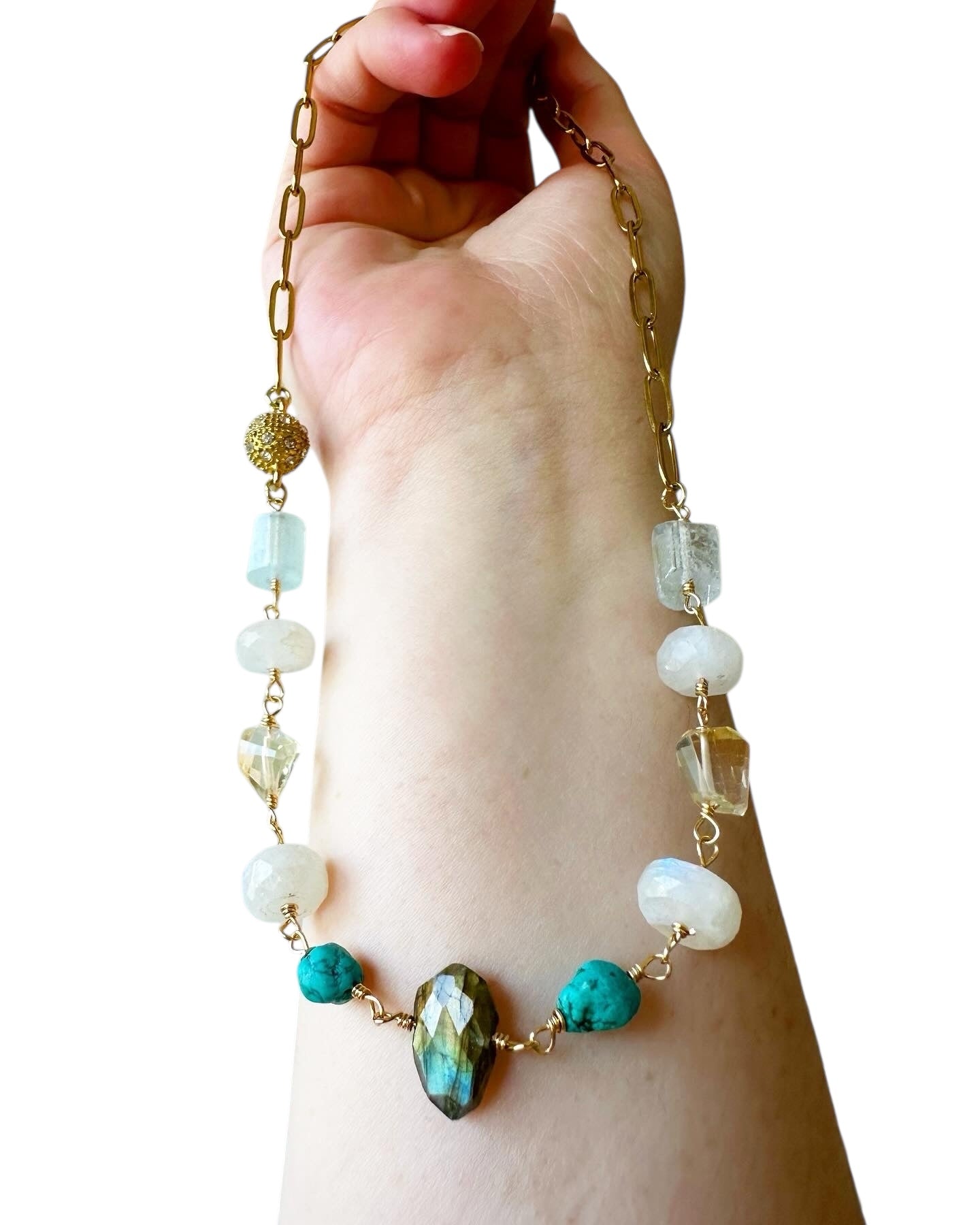 Harlow - Labradorite, Aquamarine, Citrine, Moonstone and Turquoise Gemstone Necklace