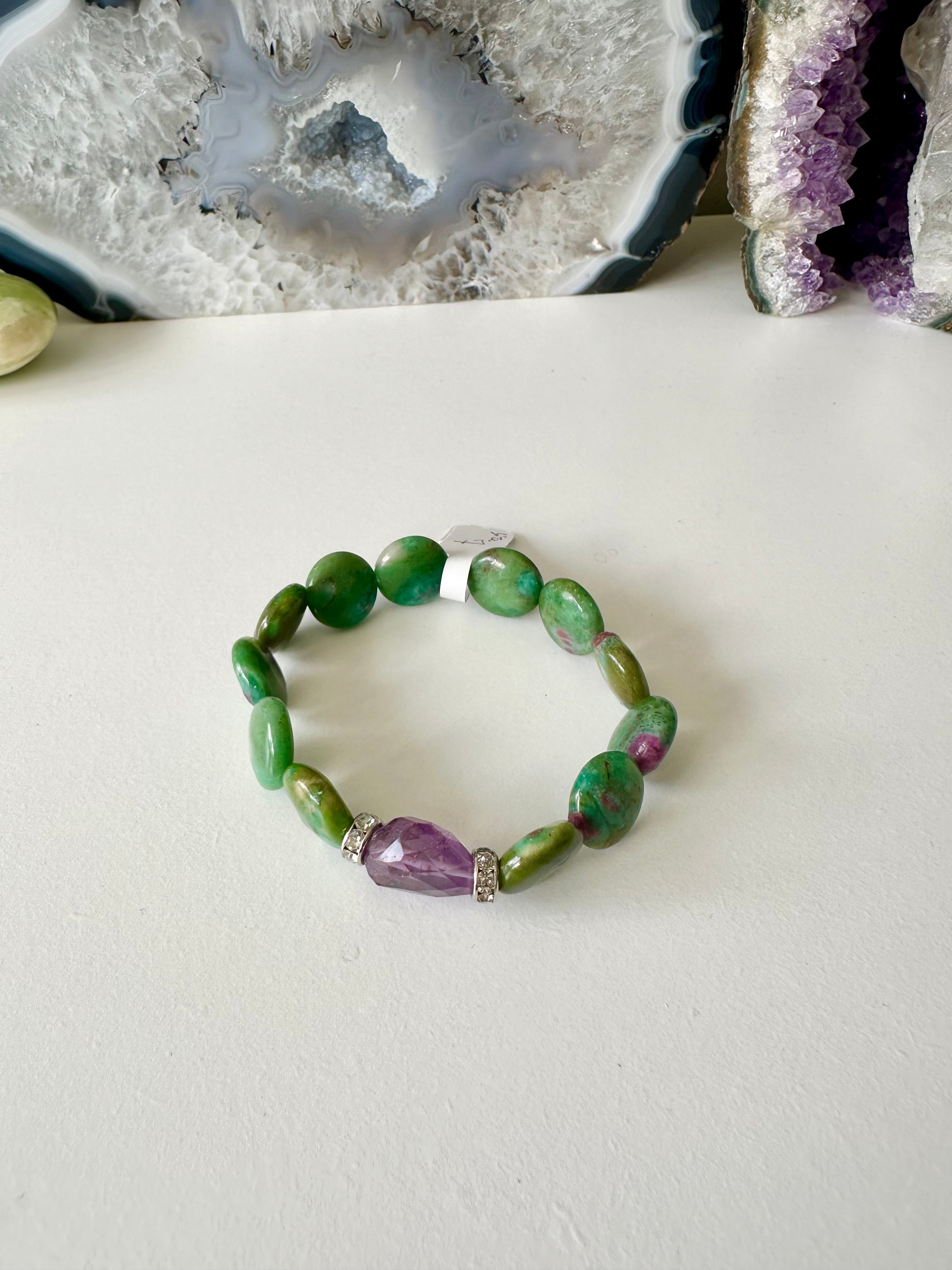 Lilly Pad - Amethyst and Ruby Zoisite Gemstone Bracelet