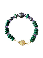Maeve Gemstone Bracelet - Tahitian Black Pearl, Amethyst and Malachite | Trust, Peace and Confidence