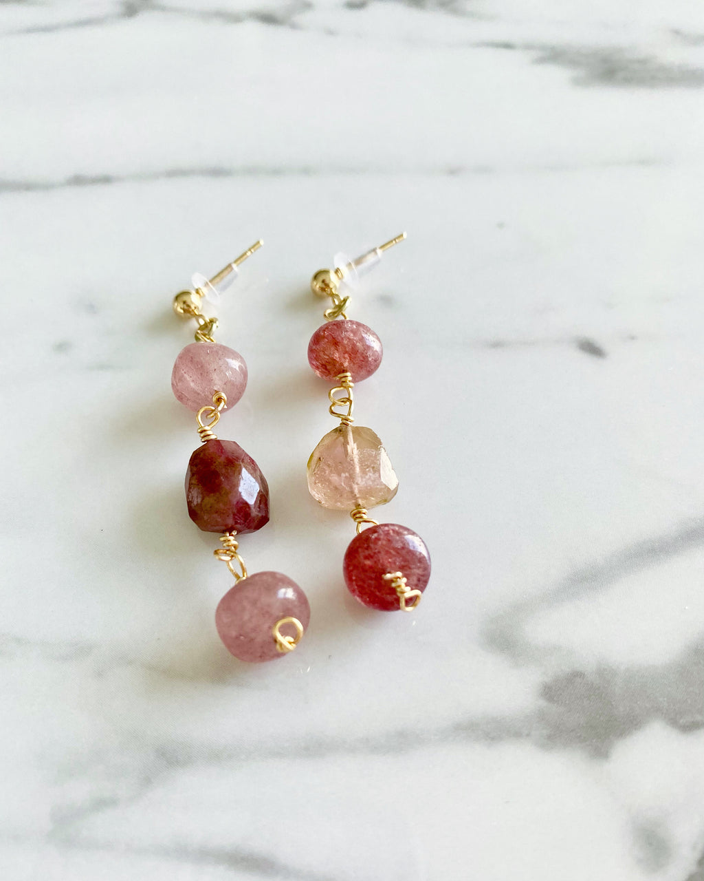 Bellerose - Strawberry Quartz and Pink Tourmaline Gemstone Earrings