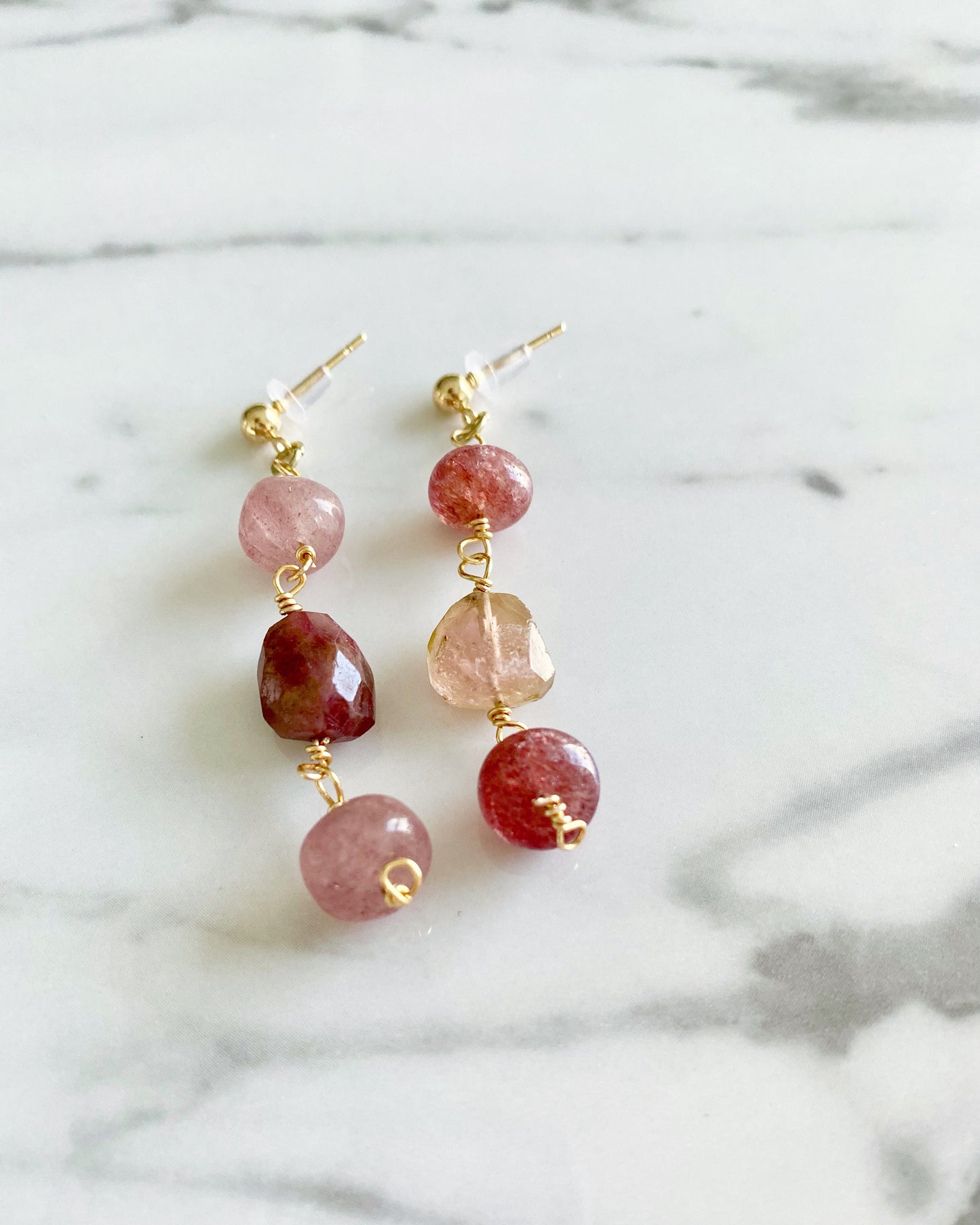 Bellerose - Strawberry Quartz and Pink Tourmaline Gemstone Earrings