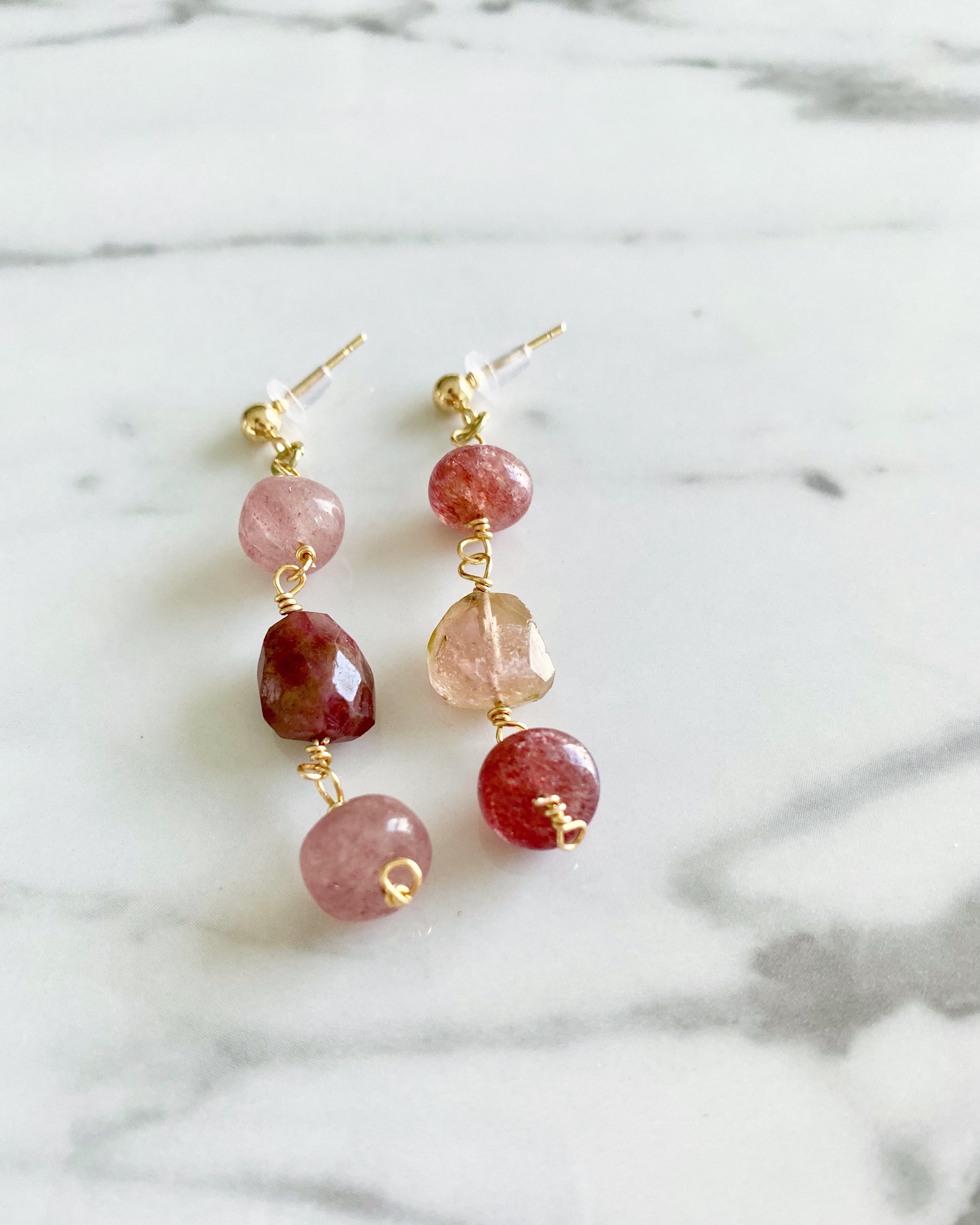 Bellerose - Strawberry Quartz and Pink Tourmaline Gemstone Earrings