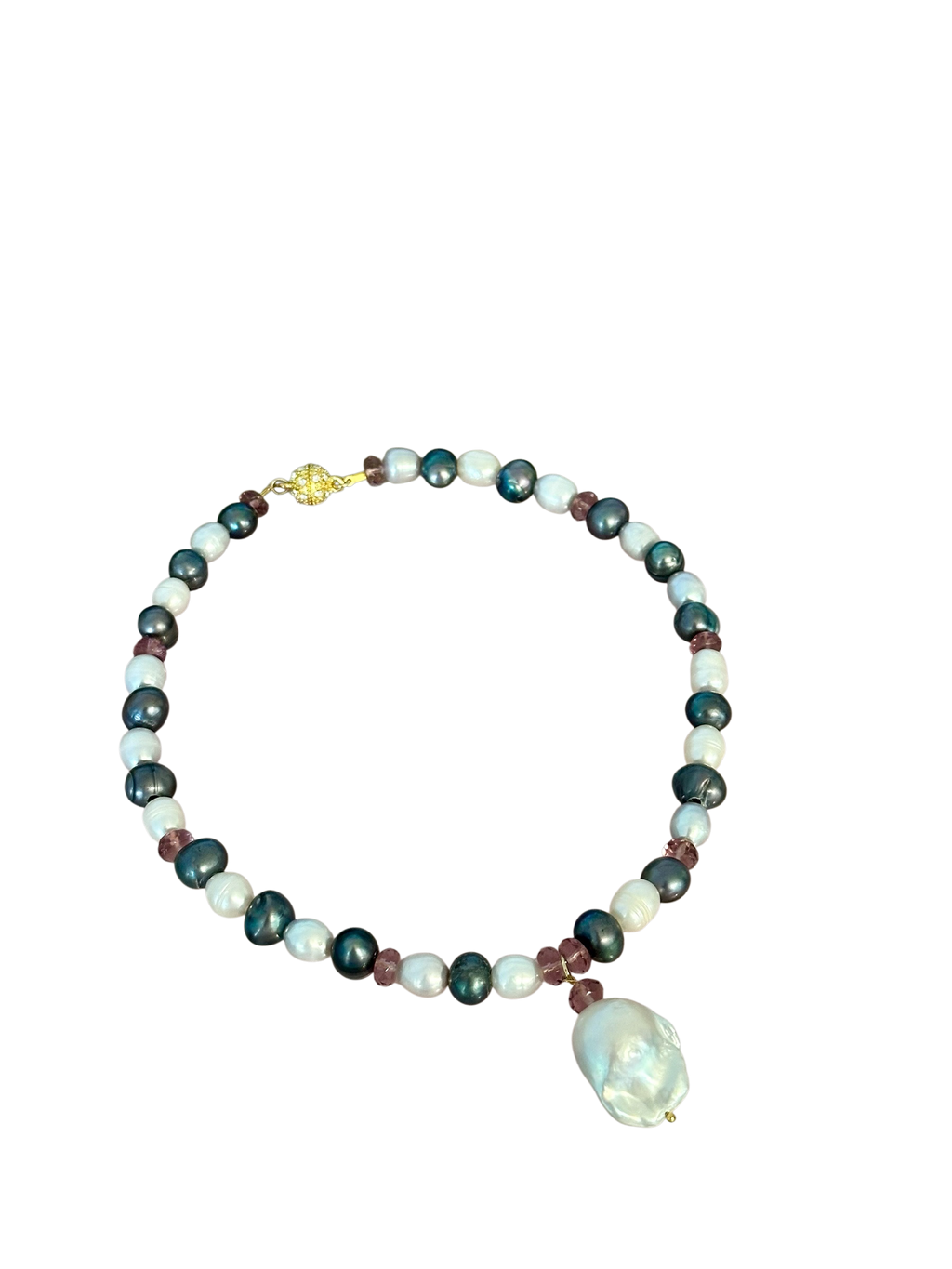 Resort Ready - Tahitian Black Pearl, Freshwater Pearl and Pink Amethyst Gemstone Necklace