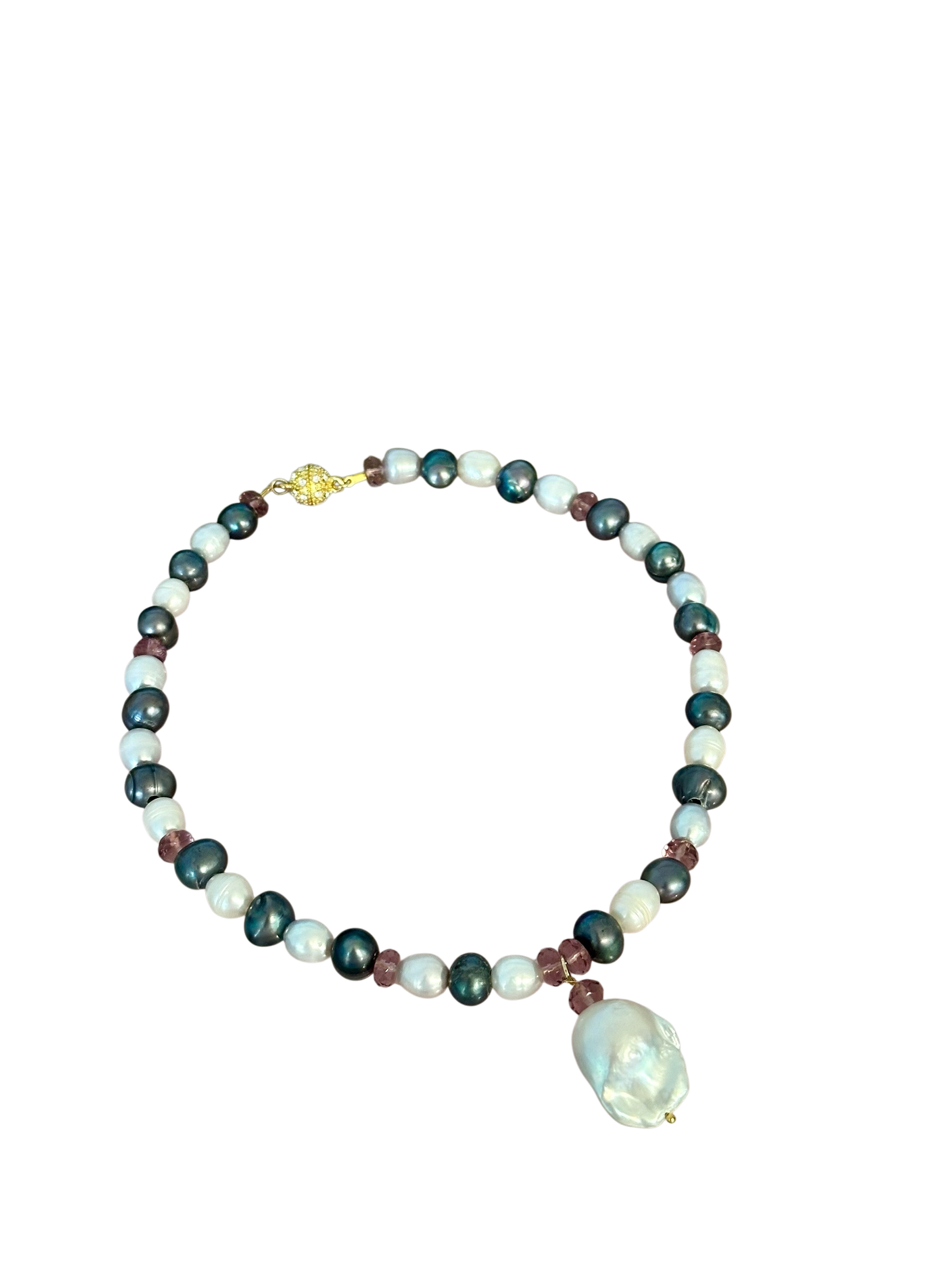 Resort Ready - Tahitian Black Pearl, Freshwater Pearl and Pink Amethyst Gemstone Necklace