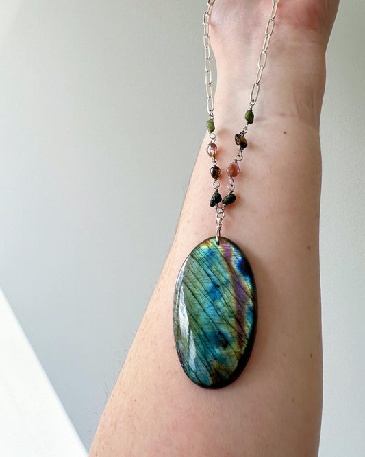 Sky - Statement Labradorite and Tourmaline Gemstone Necklace