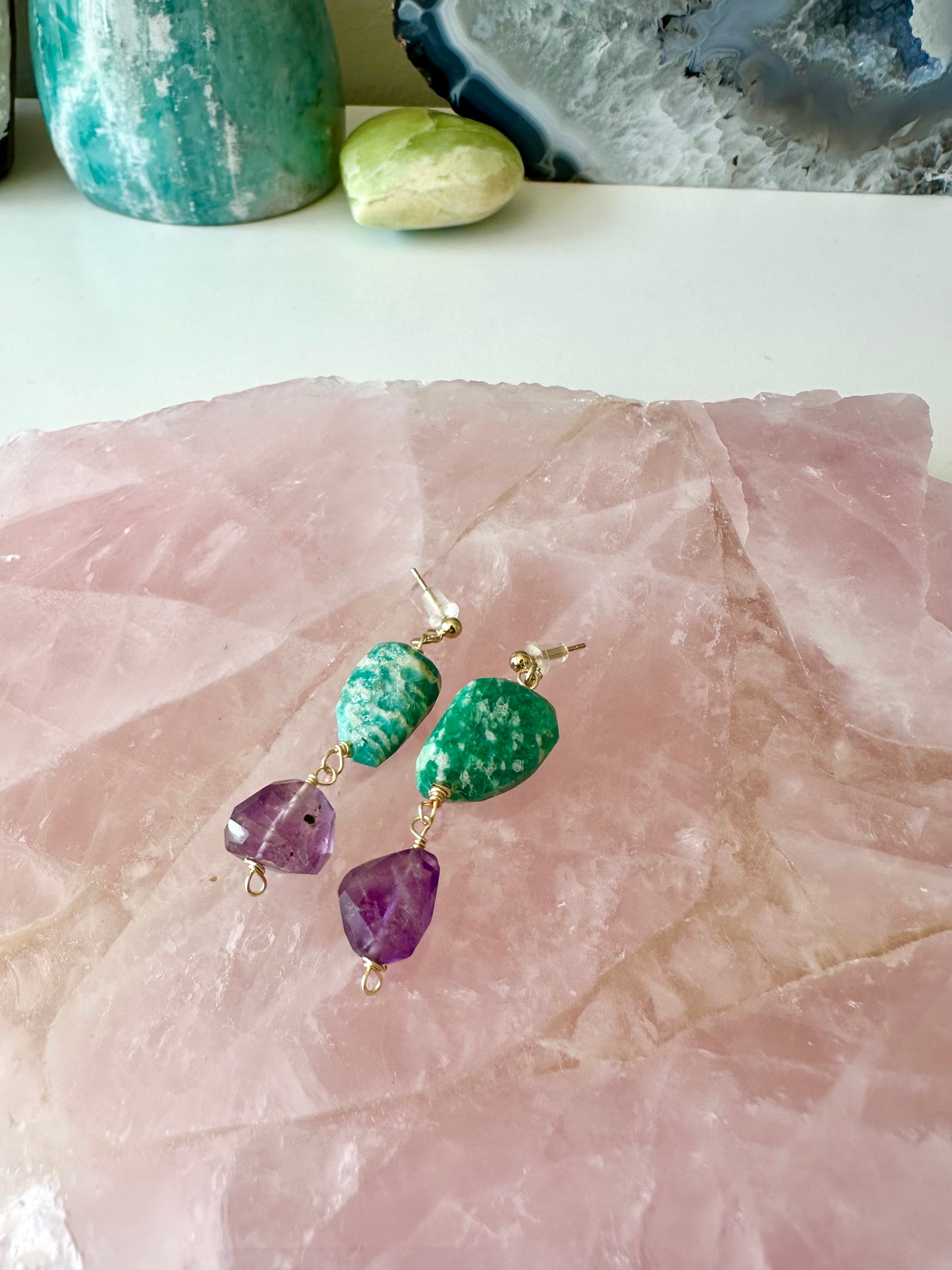 Zoe - Amazonite and Amethyst Gemstone Earrings