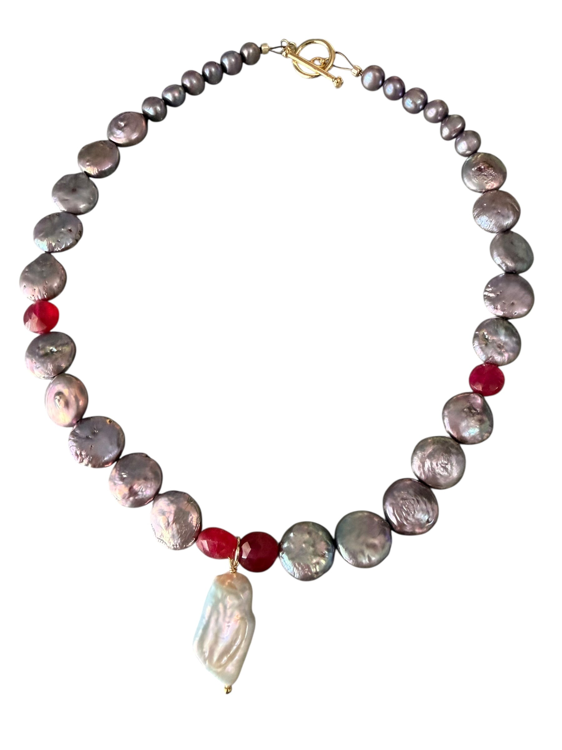 Ever Yours Gemstone Necklace - Ruby, Purple Freshwater + Coin Pearls and Keishi Pearl | Limited Edition Valentine’s Jewelry | Love, Authenticity and Wisdom