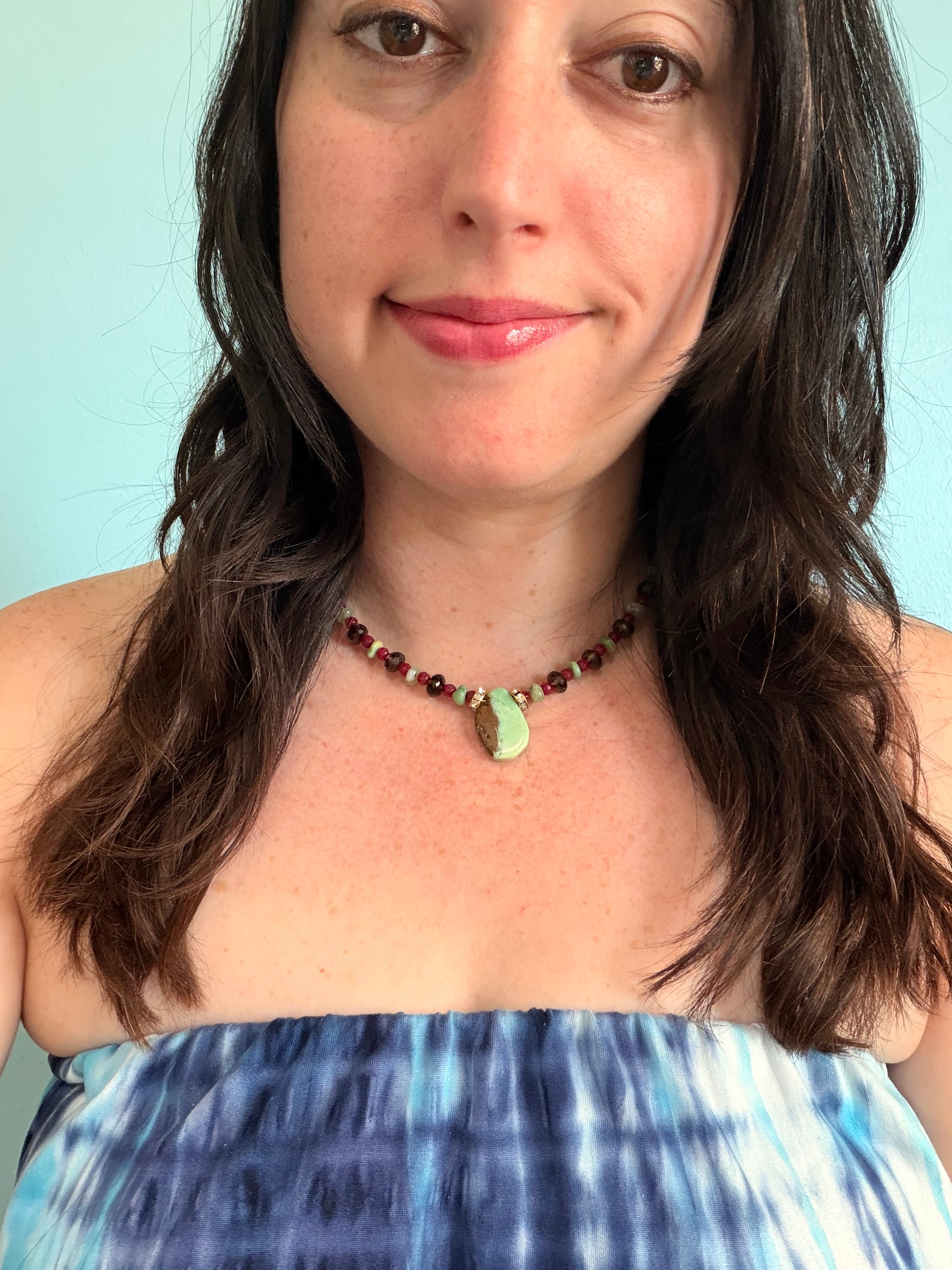 Sand Bar — Limited Edition Chrysoprase, Smoky Quartz & Ruby Jade Necklace