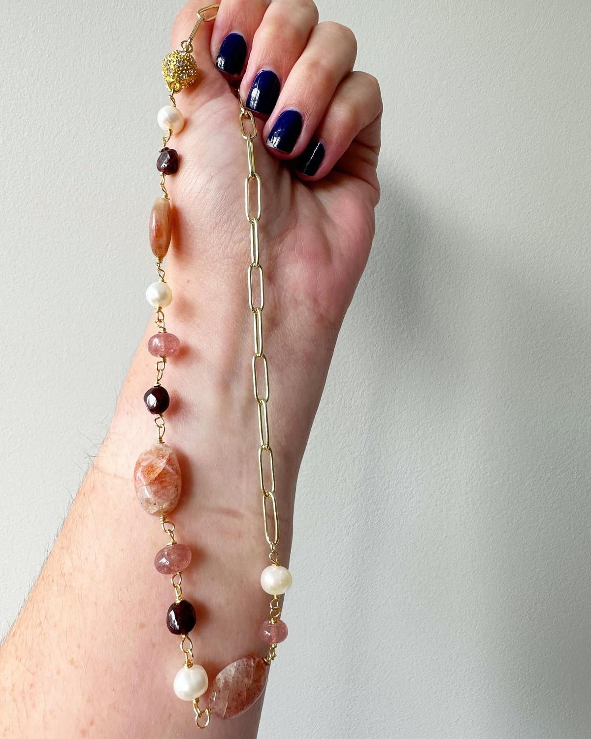 Demi - Half Gemstone Half Paperclip Chain Necklace