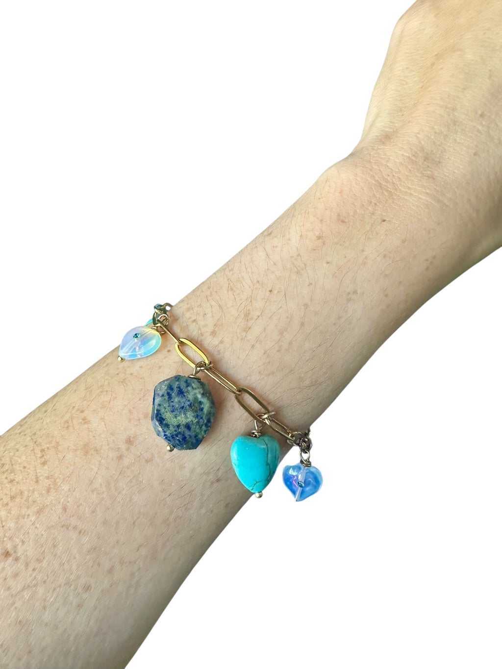 Bleu Gemstone Charm Bracelet - Lapis Lazuli, Turquoise and Opalite | Handmade Jewelry