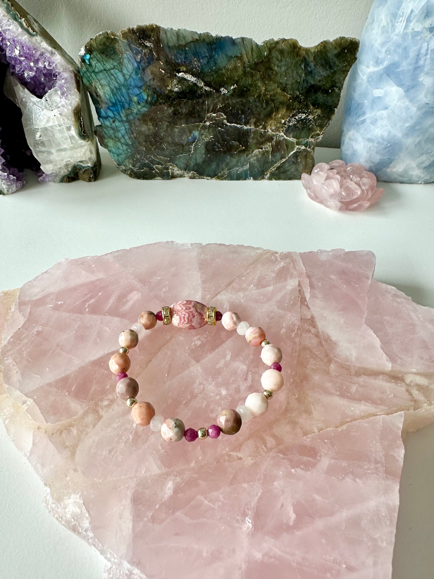 Flamingo - Rhodochrosite, Pink Opal, Ruby and Rose Quartz Gemstone Bracelet