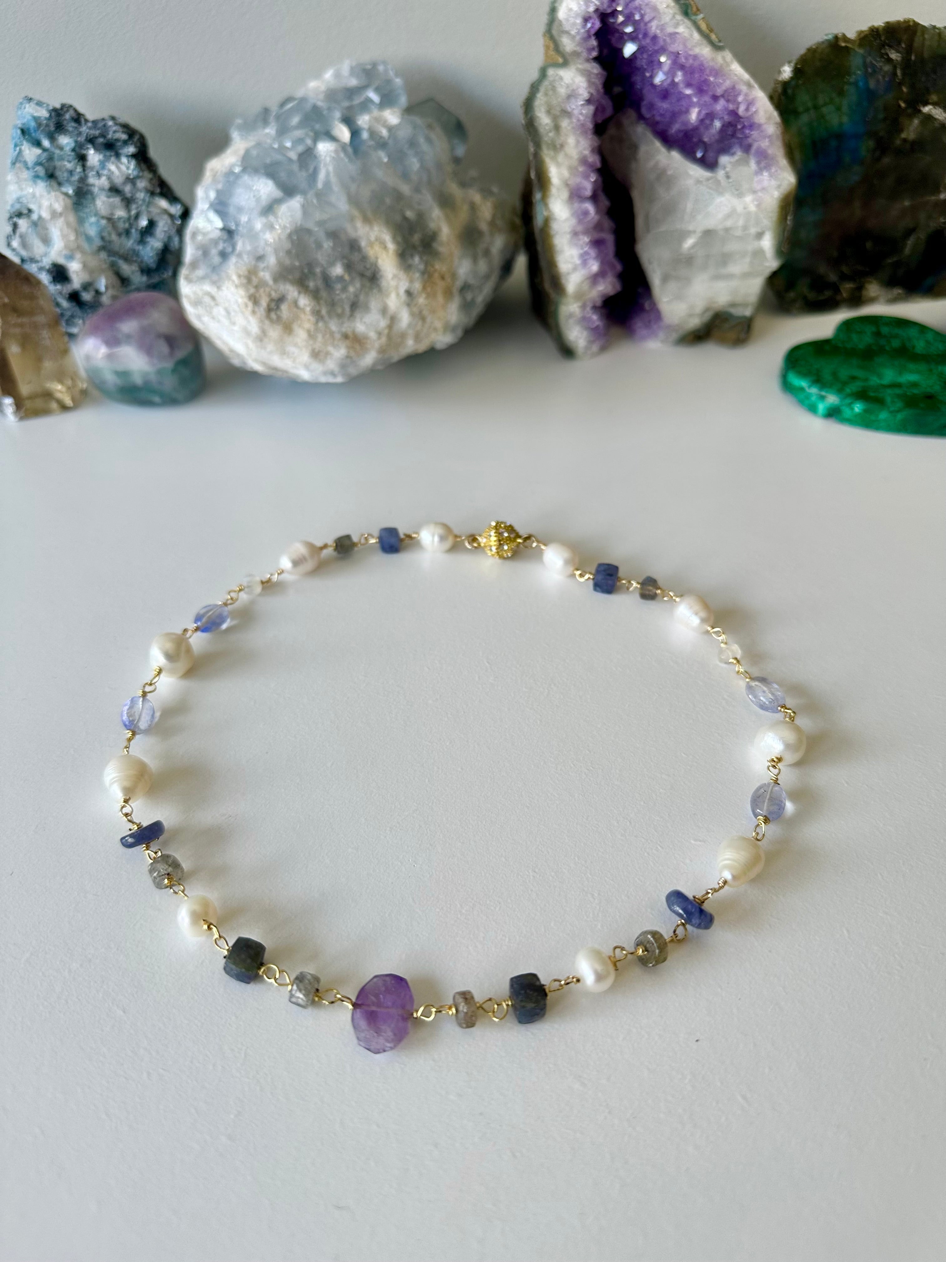 Violette - Amethyst, Labradorite, Iolite, Tanzanite, Moonstone and Freshwater Pearl Gemstone Necklace
