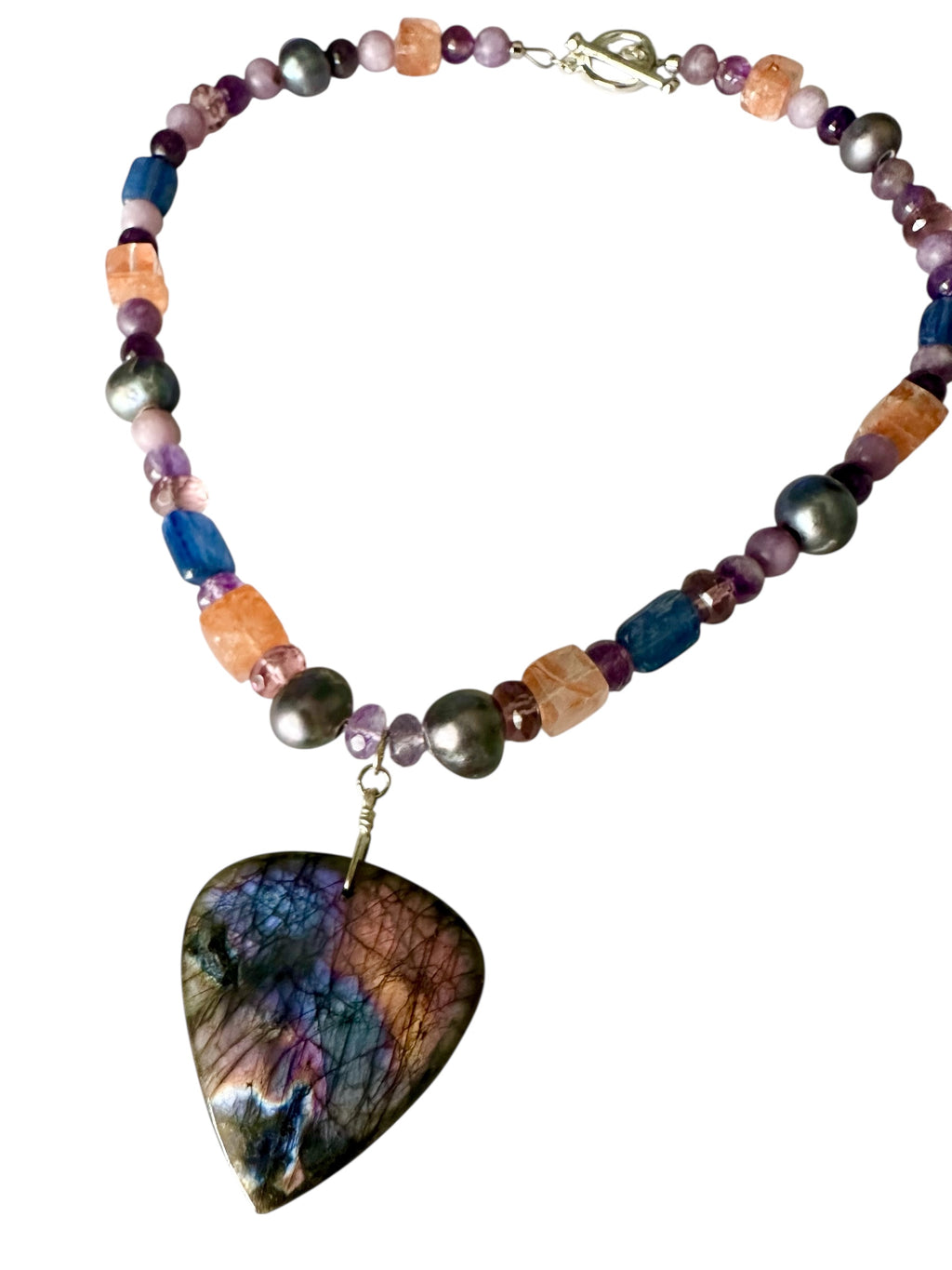 Spellbound Gemstone Necklace - Labradorite, Tahitian Black Pearl, Kyanite, Sunstone, Amethyst and Lepidolite | Handmade Jewelry