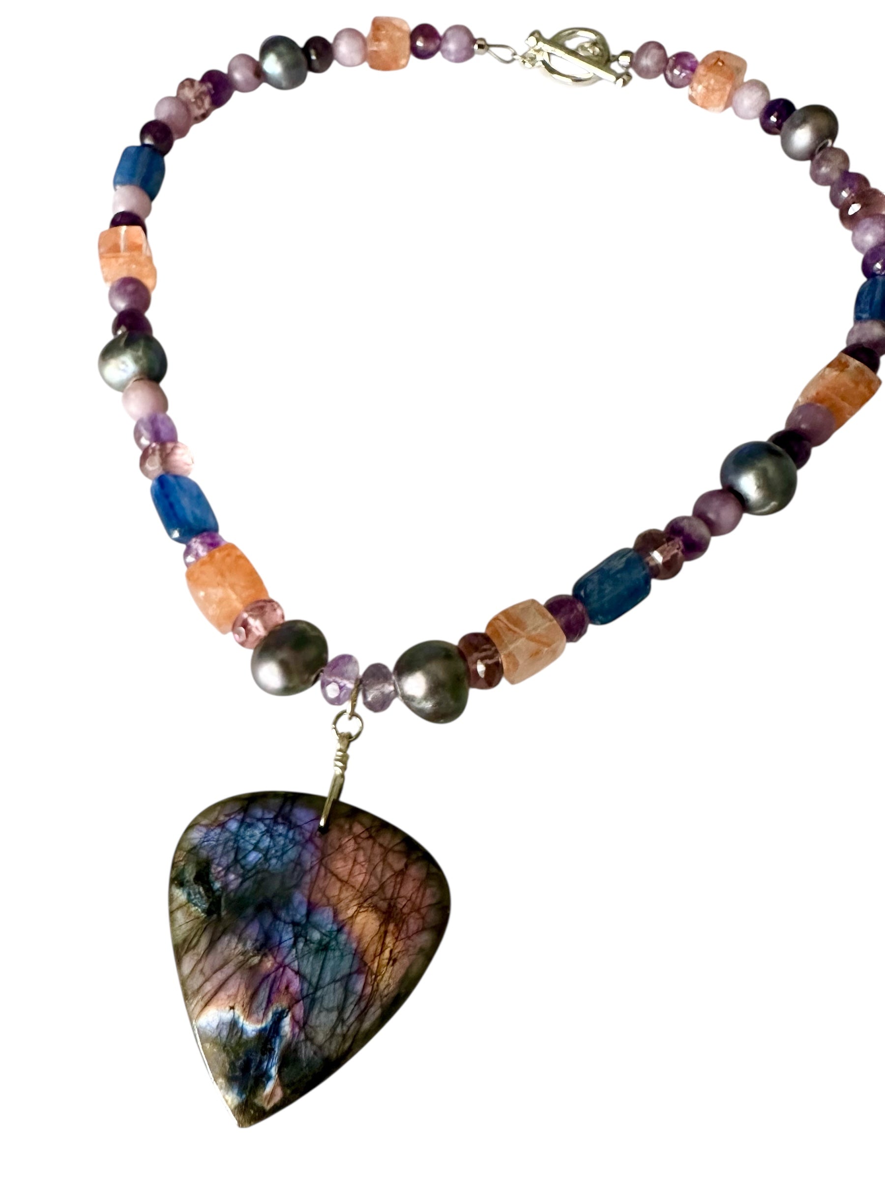 Spellbound Gemstone Necklace - Labradorite, Tahitian Black Pearl, Kyanite, Sunstone, Amethyst and Lepidolite | Handmade Jewelry