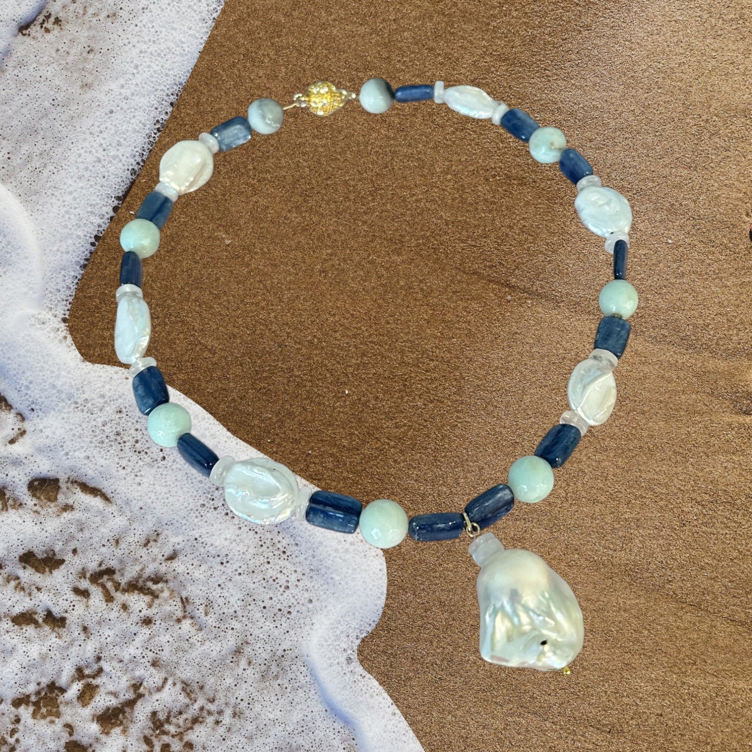 So Nauti - Freshwater Pearl, Kyanite, Moonstone and Amazonite Gemstone Necklace