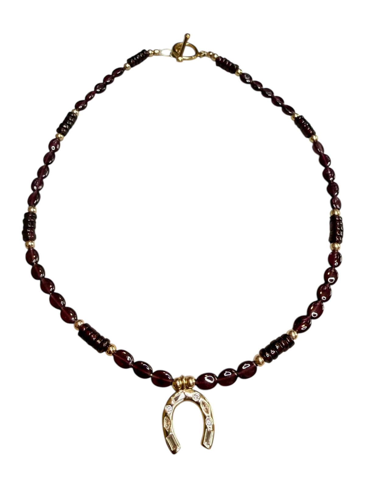 Lucky in Love — Garnet Horseshoe Necklace