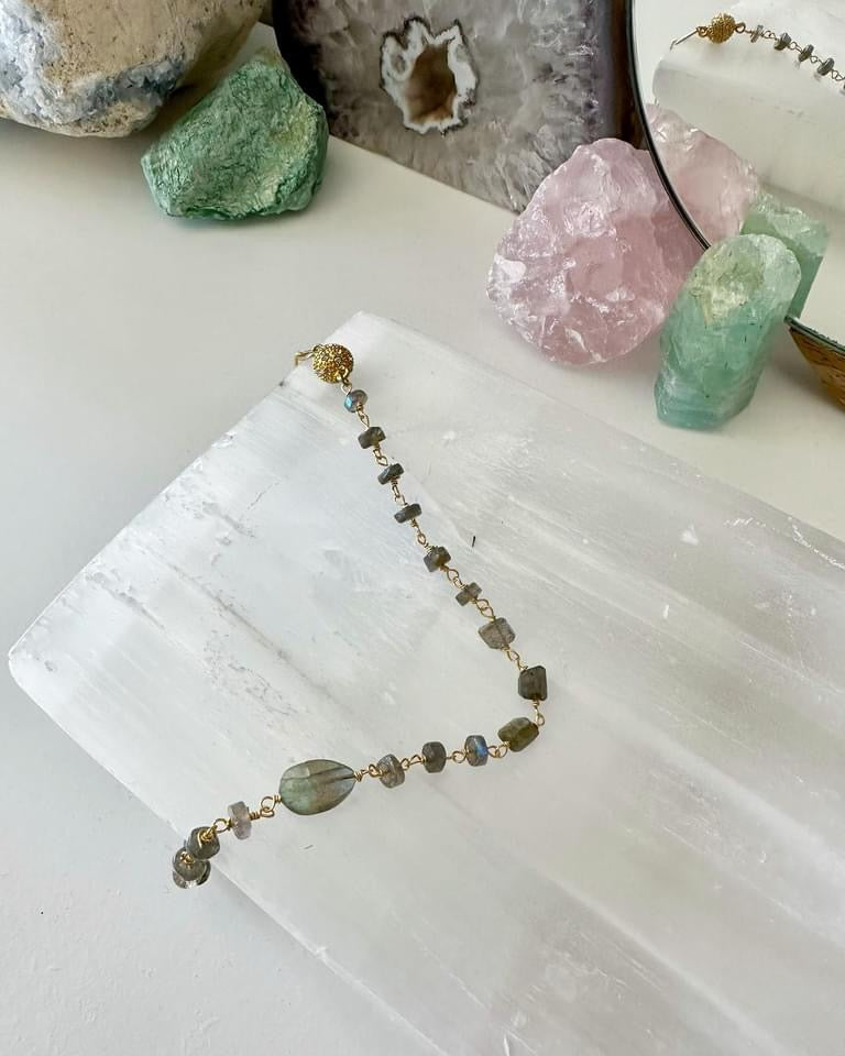 Demi - Half Gemstone Half Paperclip Chain Necklace