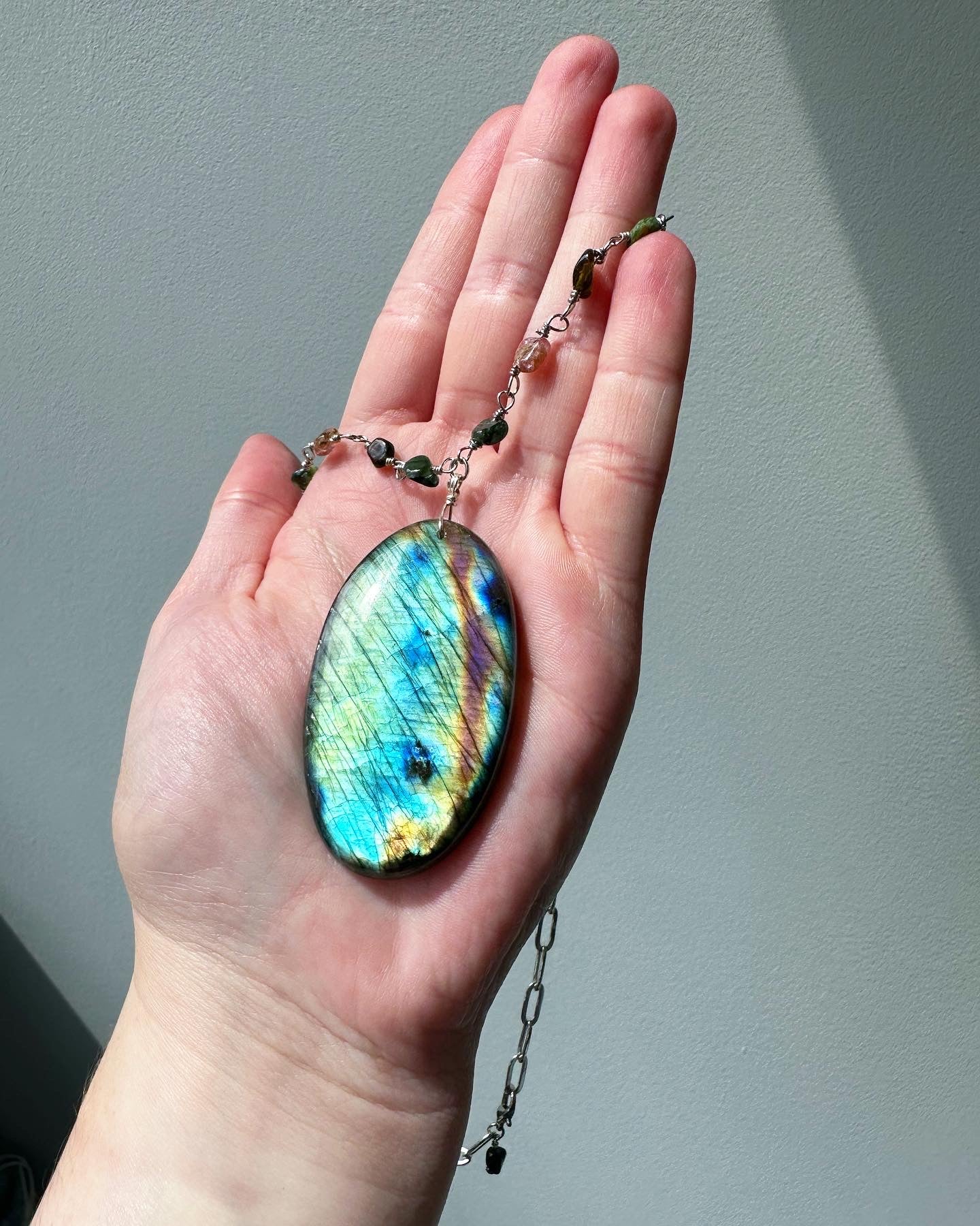 Sky - Statement Labradorite and Tourmaline Gemstone Necklace