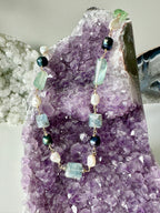 Livia — Handcrafted Kyanite, Fluorite, Tahitian Black Pearl and Freshwater Pearl Necklace