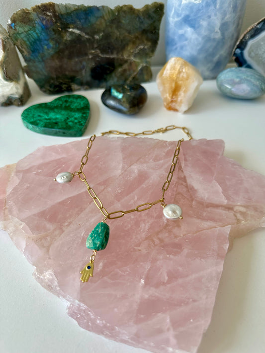 Bethany - Amazonite and Freshwater Pearl Gemstone Necklace