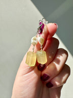 Daisy Gemstone Earrings - Fluorite and Freshwater Pearl | Handmade Jewelry