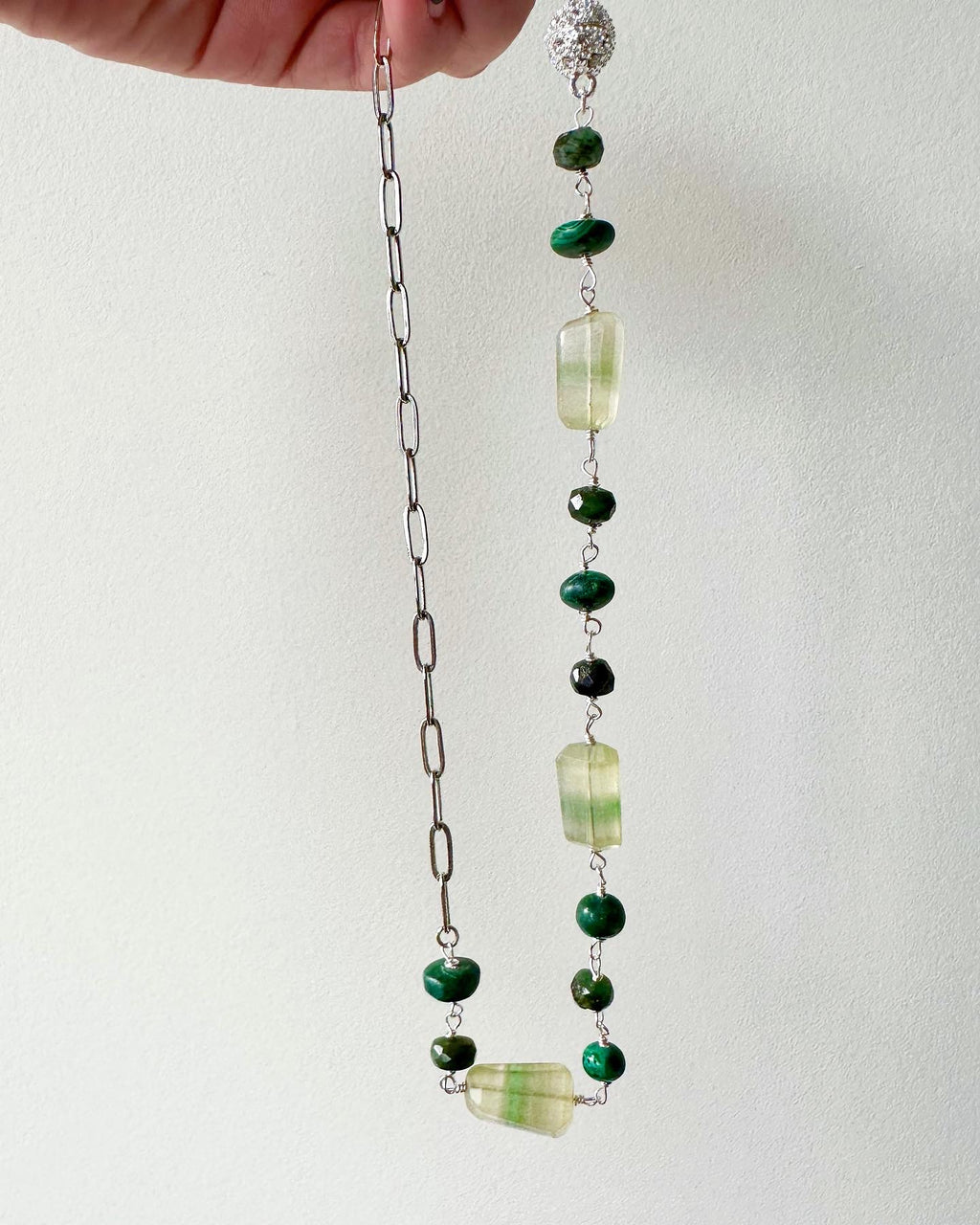 Demi - Half Gemstone Half Paperclip Chain Necklace