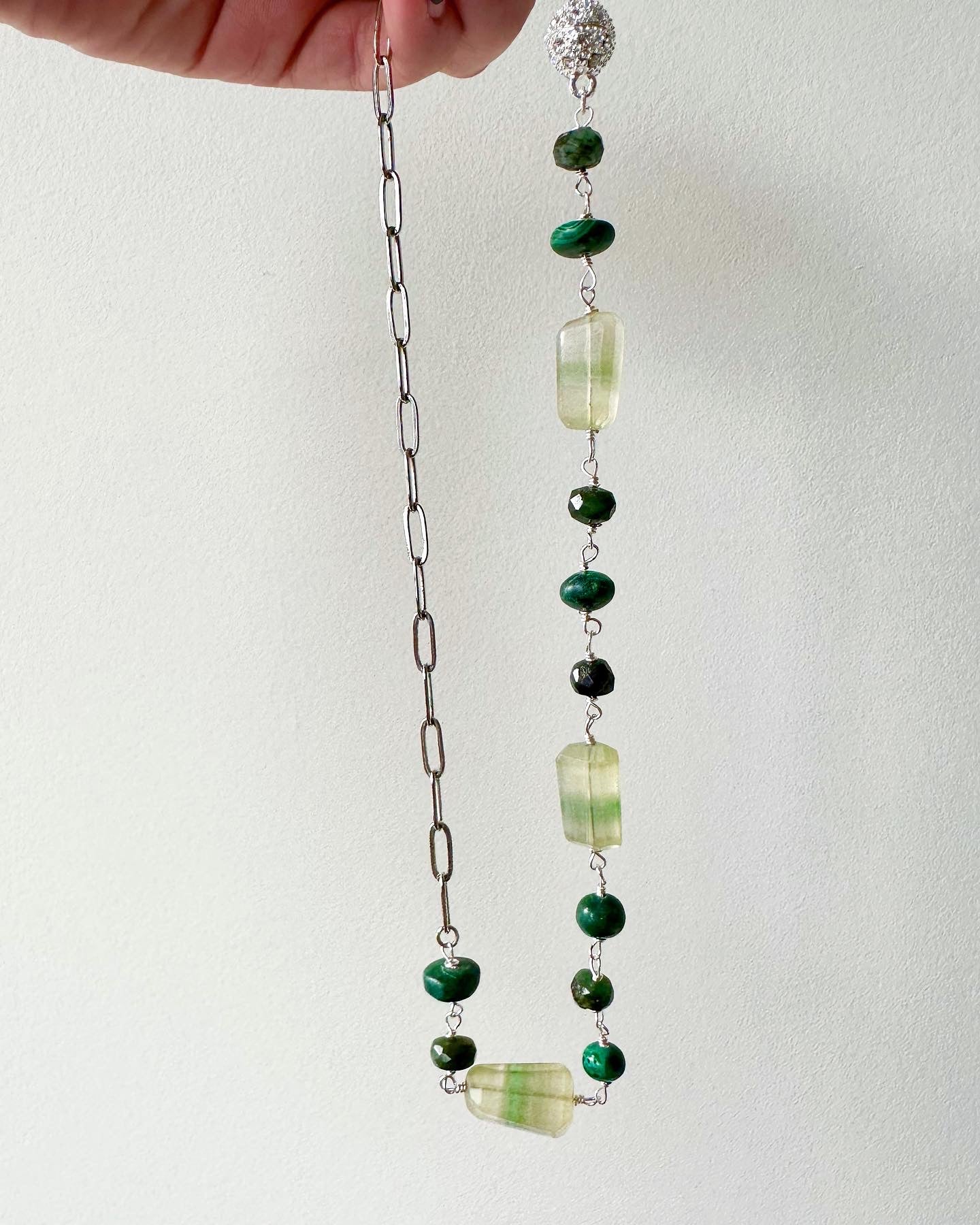 Demi - Half Gemstone Half Paperclip Chain Necklace