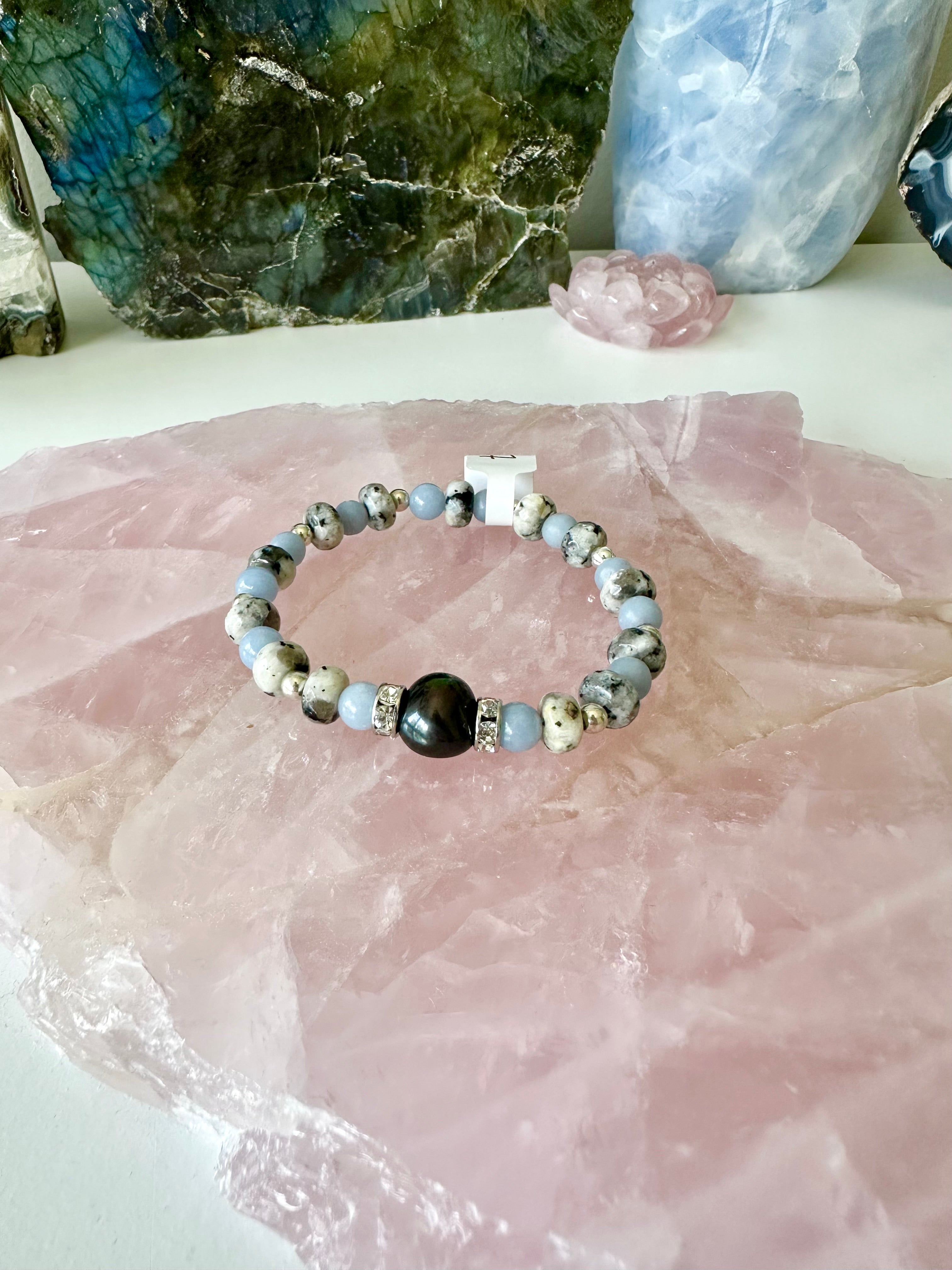 Royal - Black Pearl, Sesame Jasper and Angelite Gemstone Bracelets