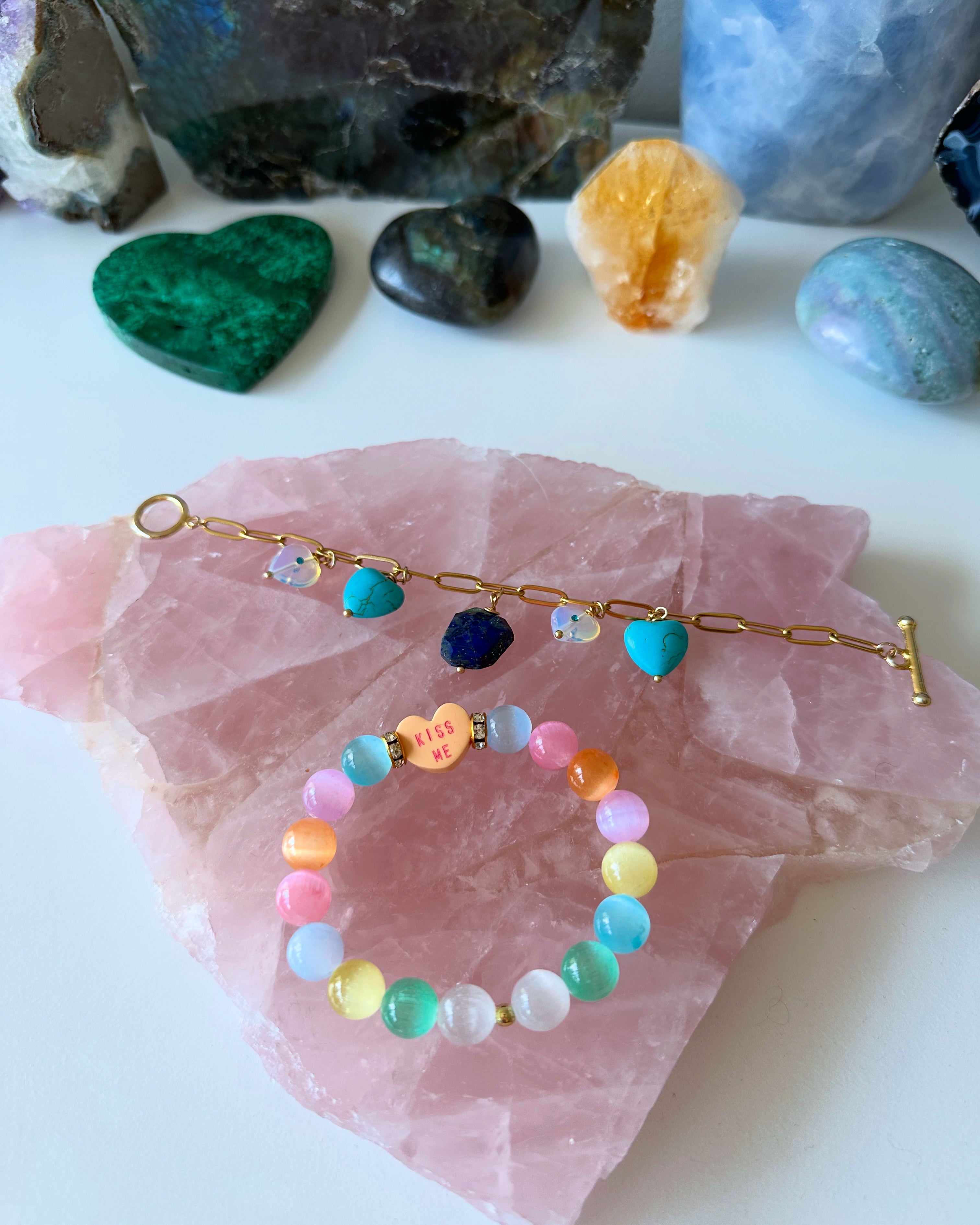 Bleu Gemstone Charm Bracelet - Lapis Lazuli, Turquoise and Opalite | Handmade Jewelry