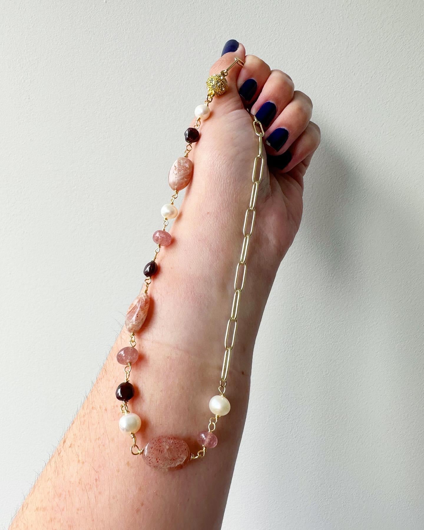 Demi - Half Gemstone Half Paperclip Chain Necklace