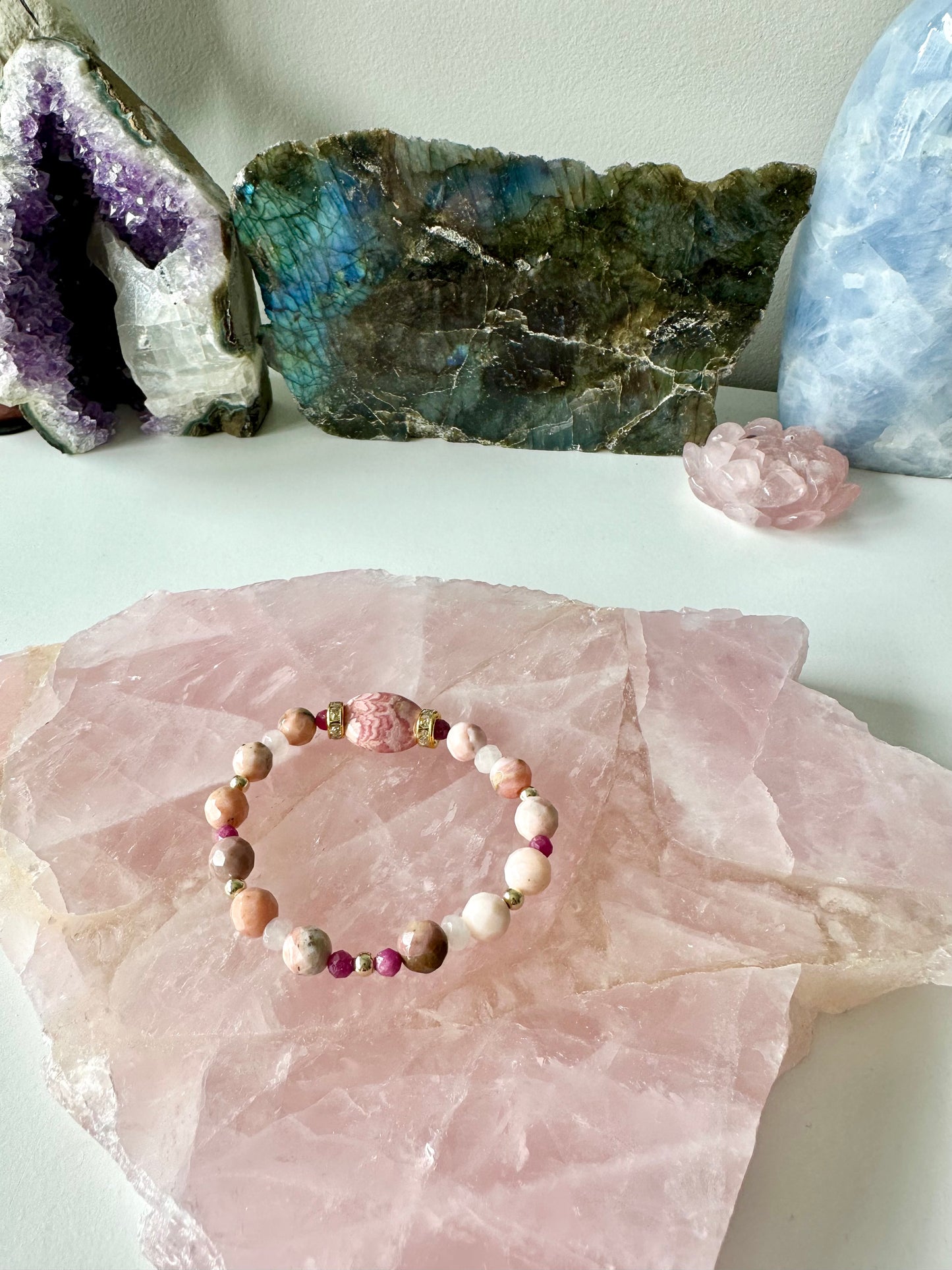 Flamingo - Rhodochrosite, Pink Opal, Ruby and Rose Quartz Gemstone Bracelet