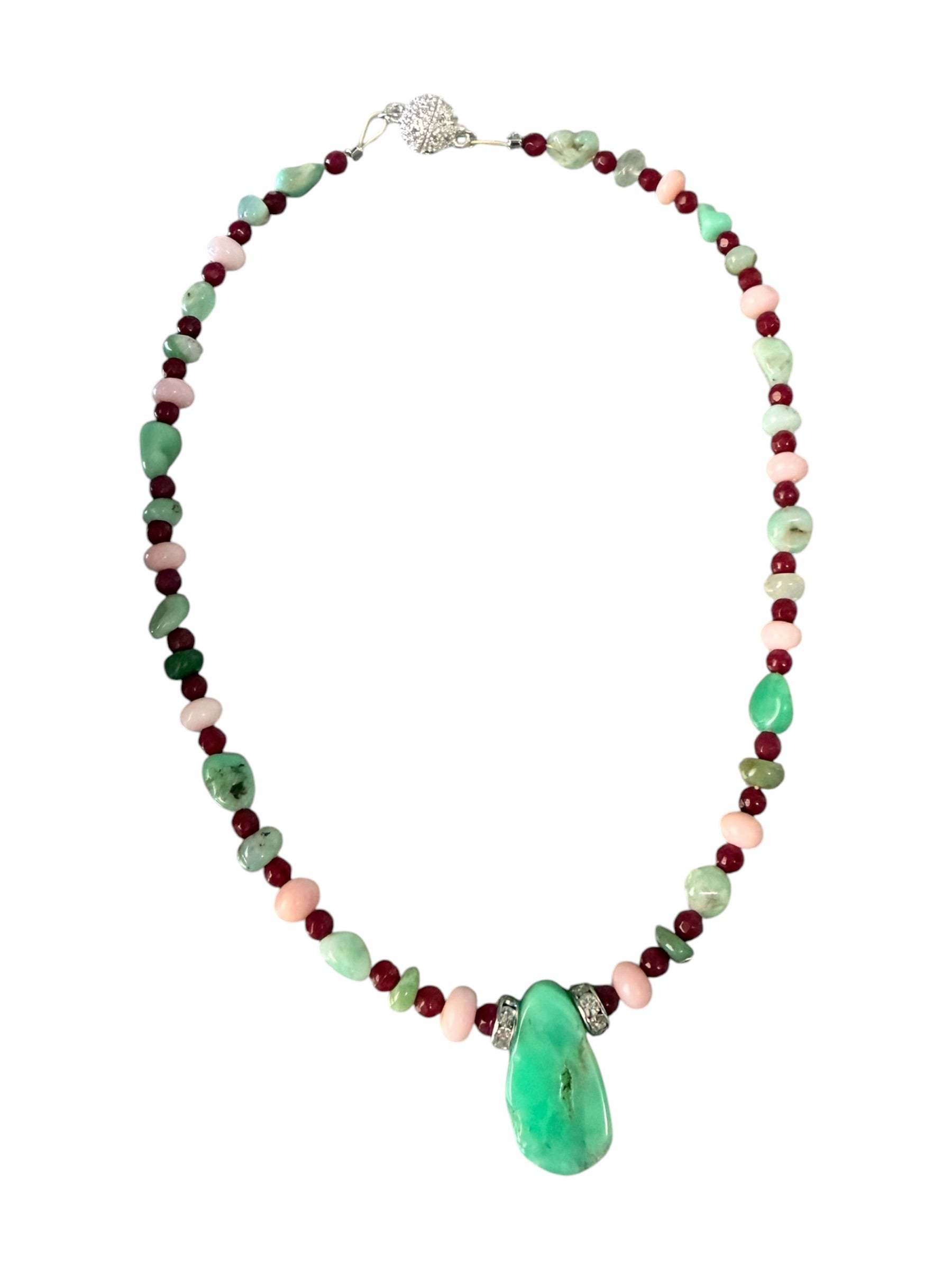 Sea Glass — Limited Edition Chrysoprase, Pink Opal & Ruby Jade Necklace