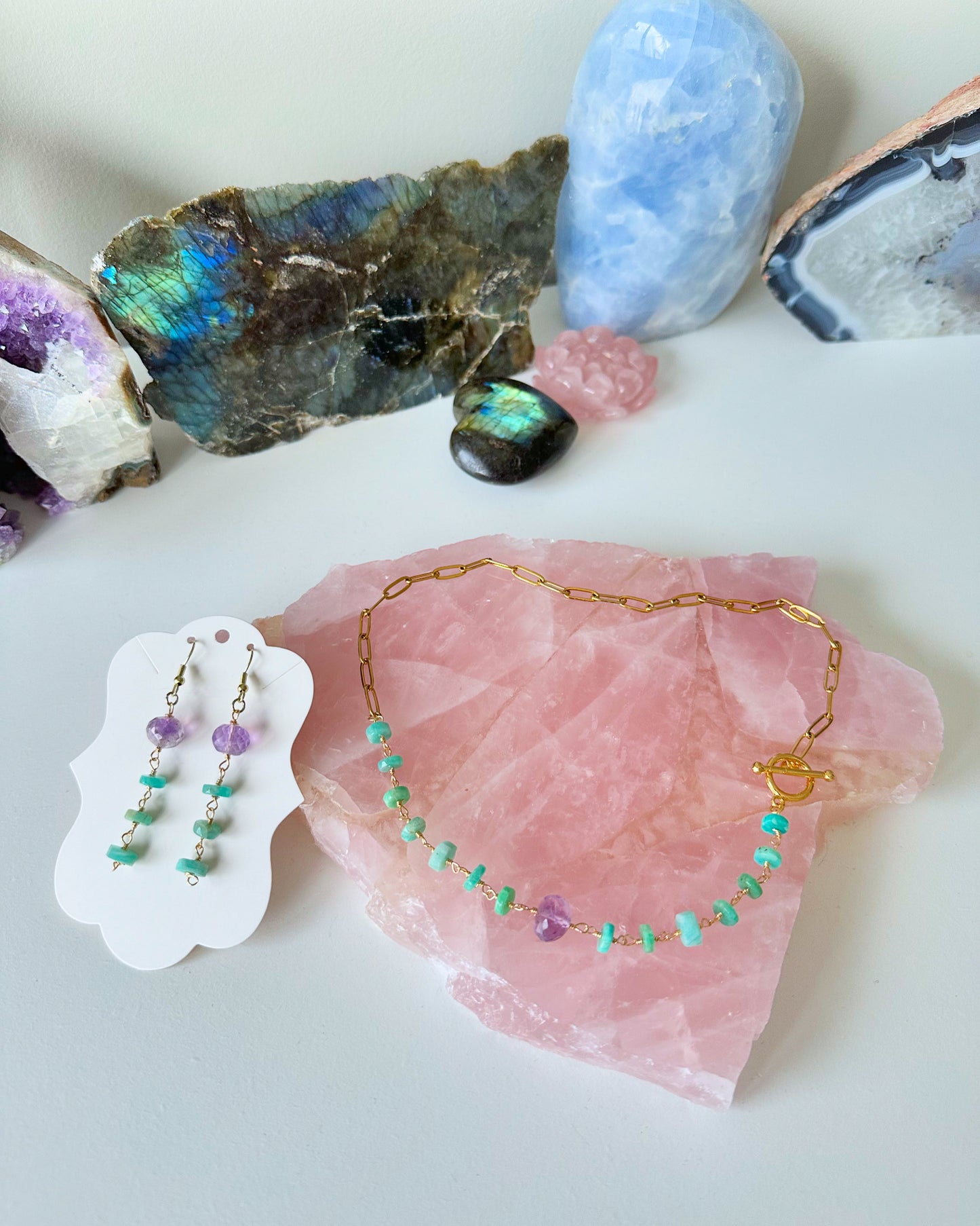 Aspen - Amethyst and Amazonite Gemstone Necklace and Earring Set