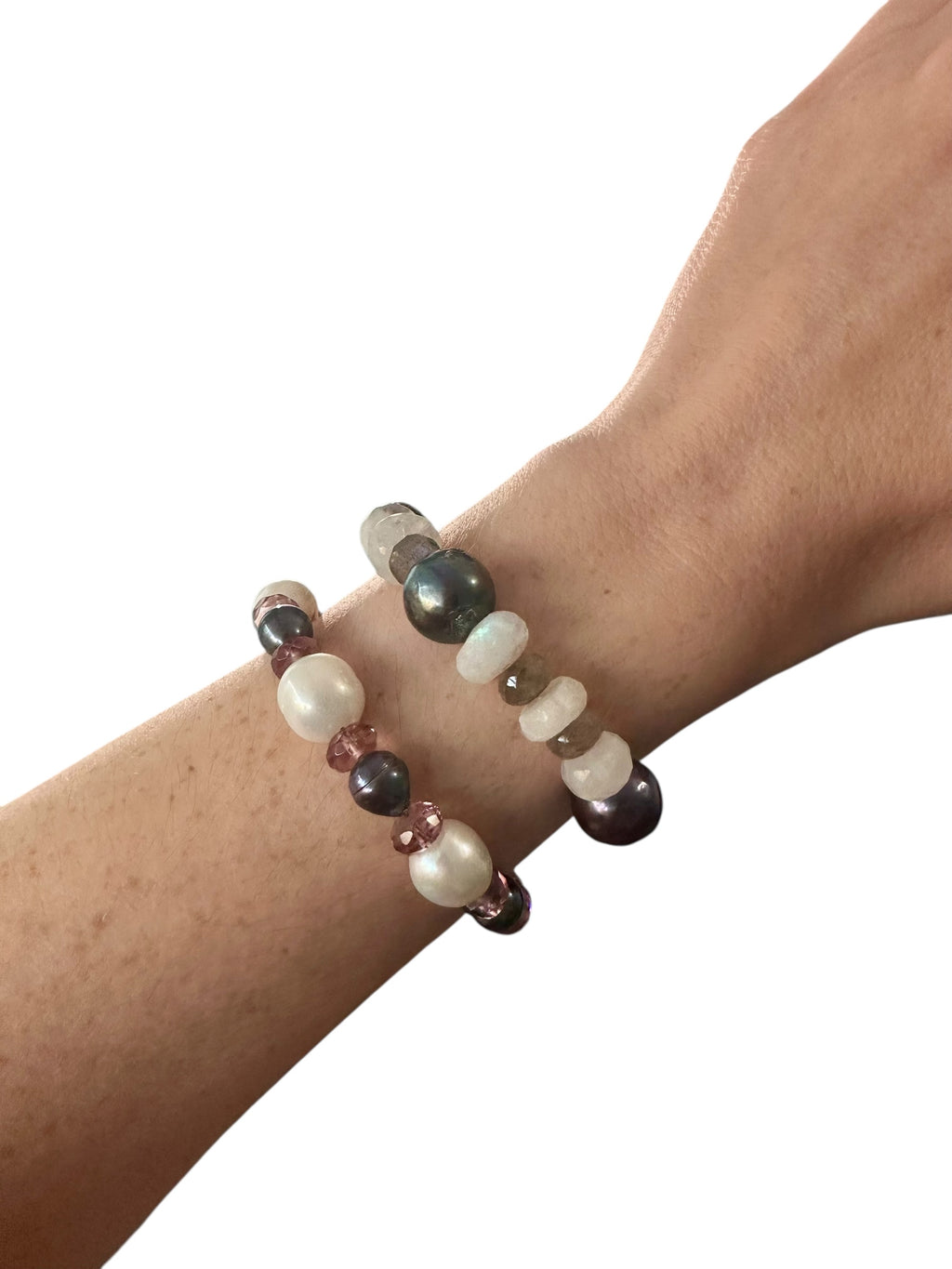 Resort Ready Gemstone Bracelet - Tahitian Black Pearl, Freshwater Pearl and Pink Amethyst | Handmade Jewelry