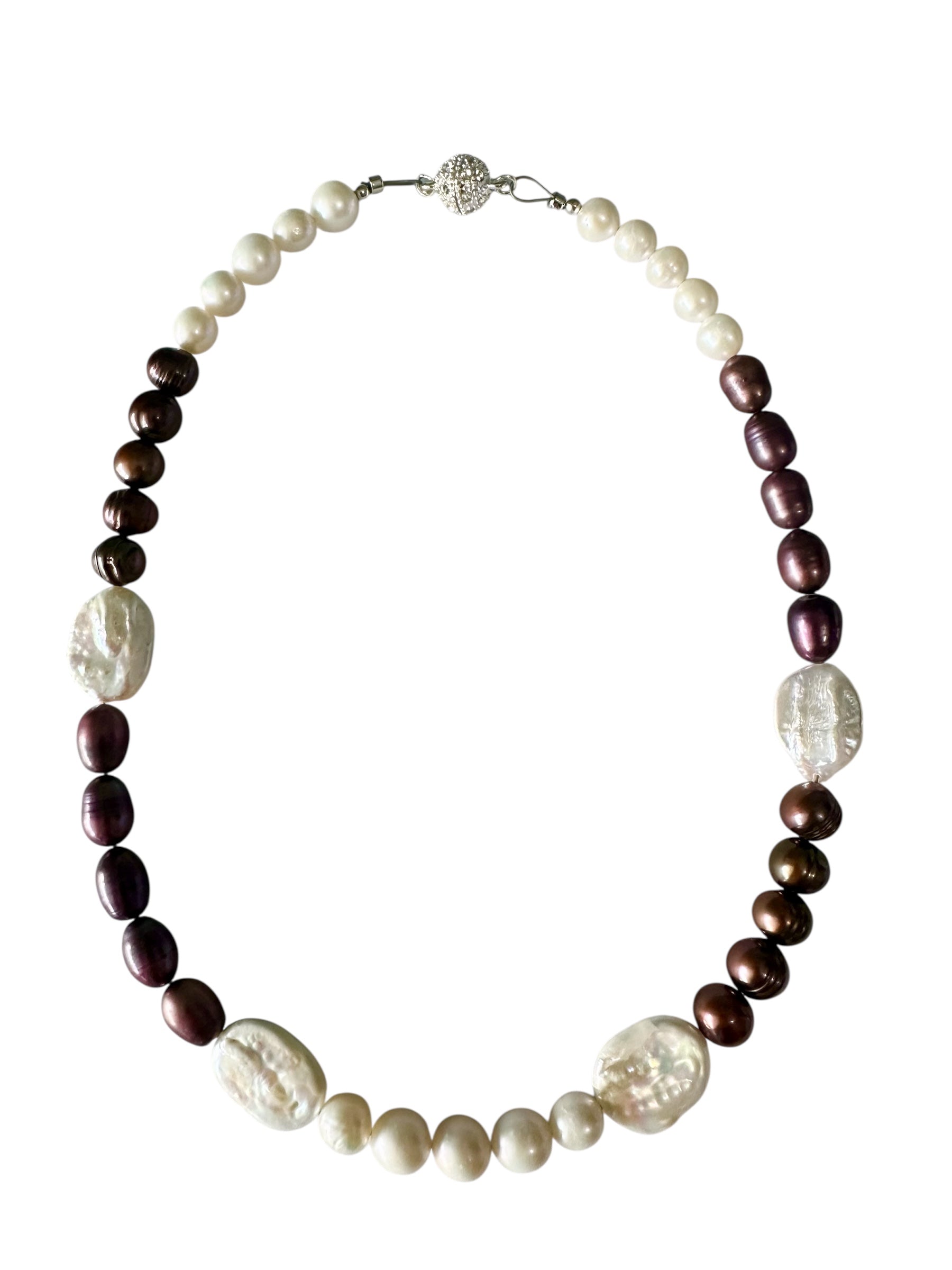 Maple Gemstone Necklace - Chocolate Pearl, Freshwater Pearl and Purple Pearl | Handmade Jewelry