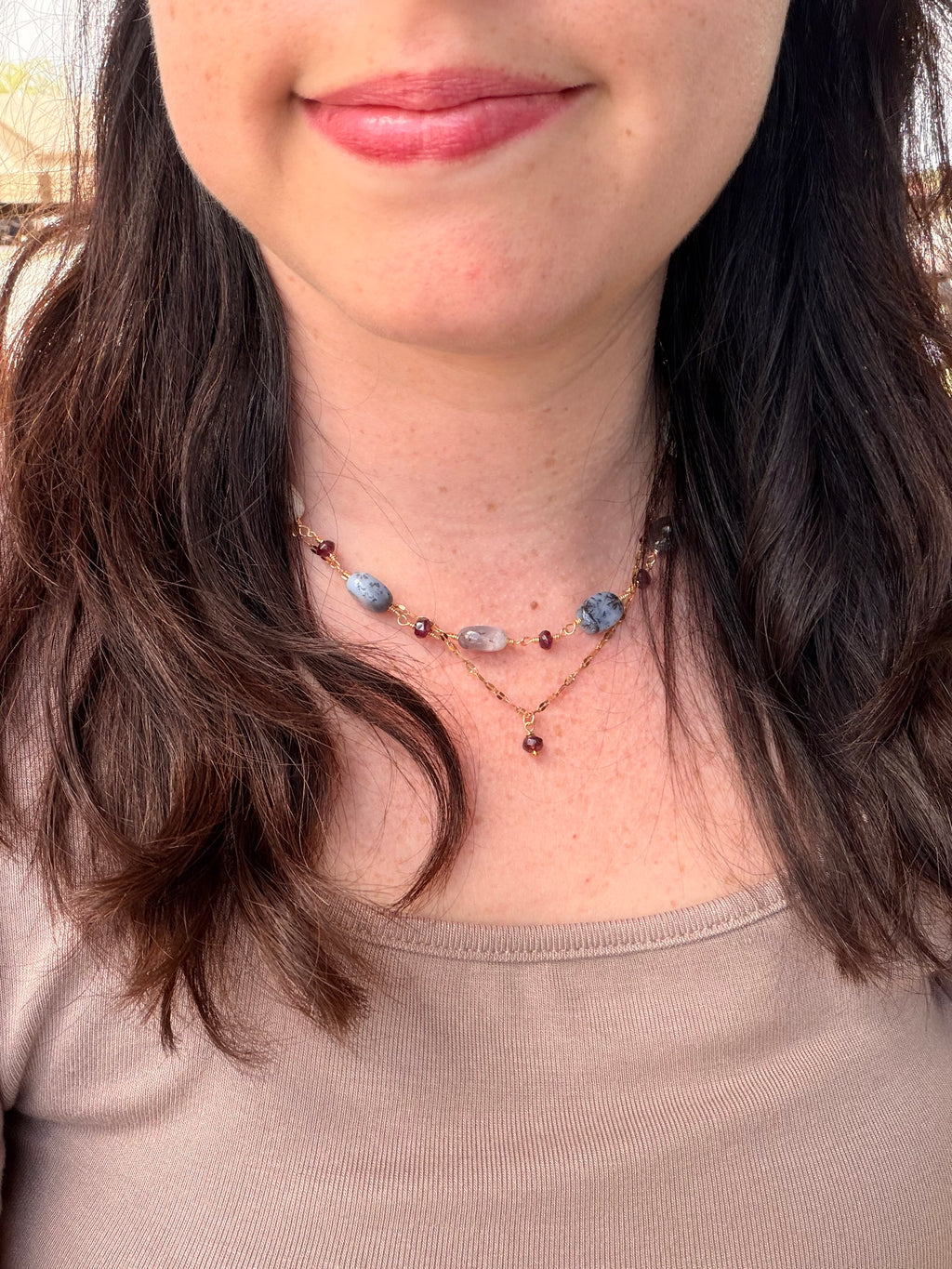 Duality — Handcrafted Double Chain Keishi Pearl & Peridot Necklace