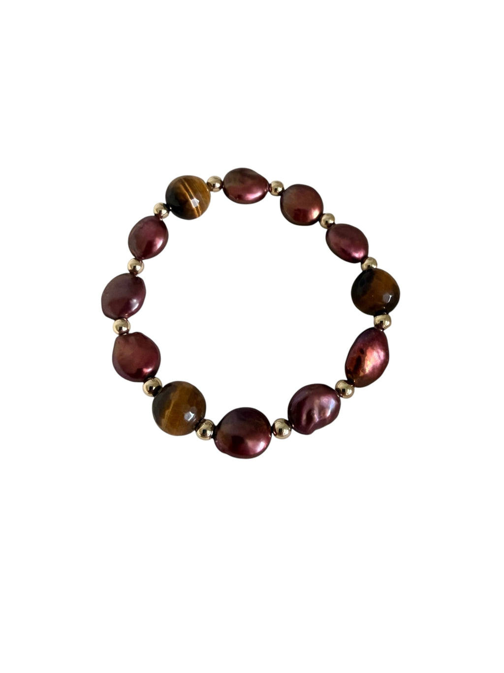 Merlot — Handcrafted Red Pearl & Tiger’s Eye Bracelet