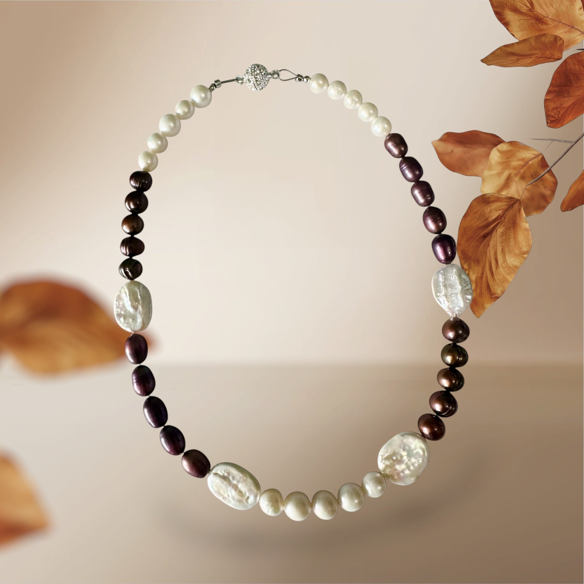 Maple Gemstone Necklace - Chocolate Pearl, Freshwater Pearl and Purple Pearl | Handmade Jewelry