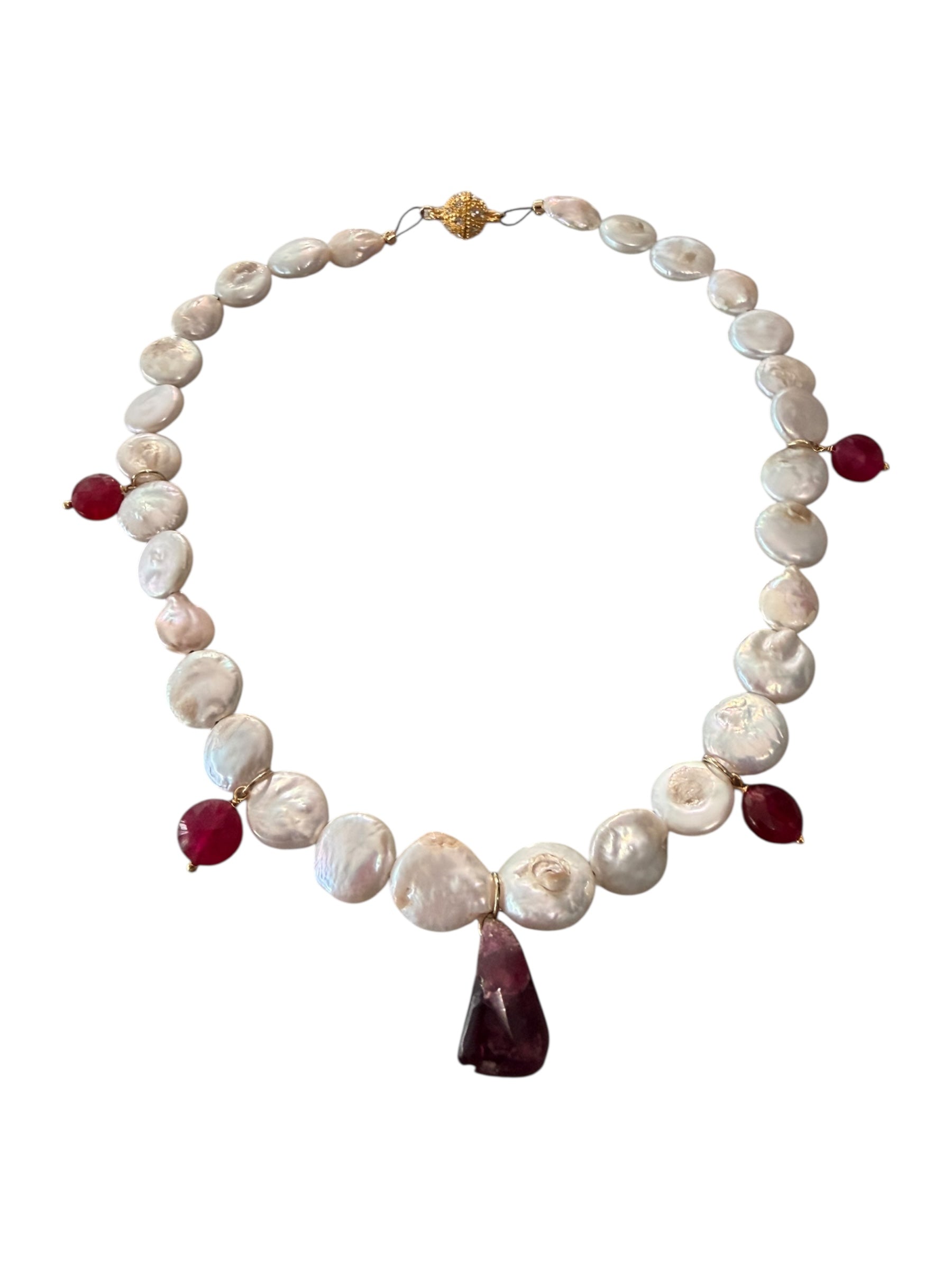 Love Potion Gemstone Necklace - Pink Tourmaline, Ruby, Freshwater Coin Pearls | Limited Edition Valentine’s Jewelry | Love, Healing and Wisdom