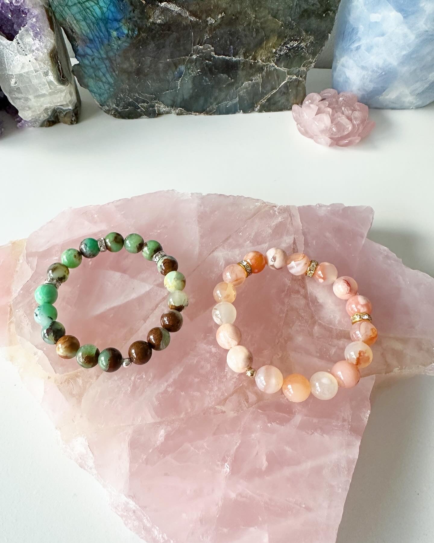 Callie - Chrysoprase and Flower Agate Gemstone Bracelets