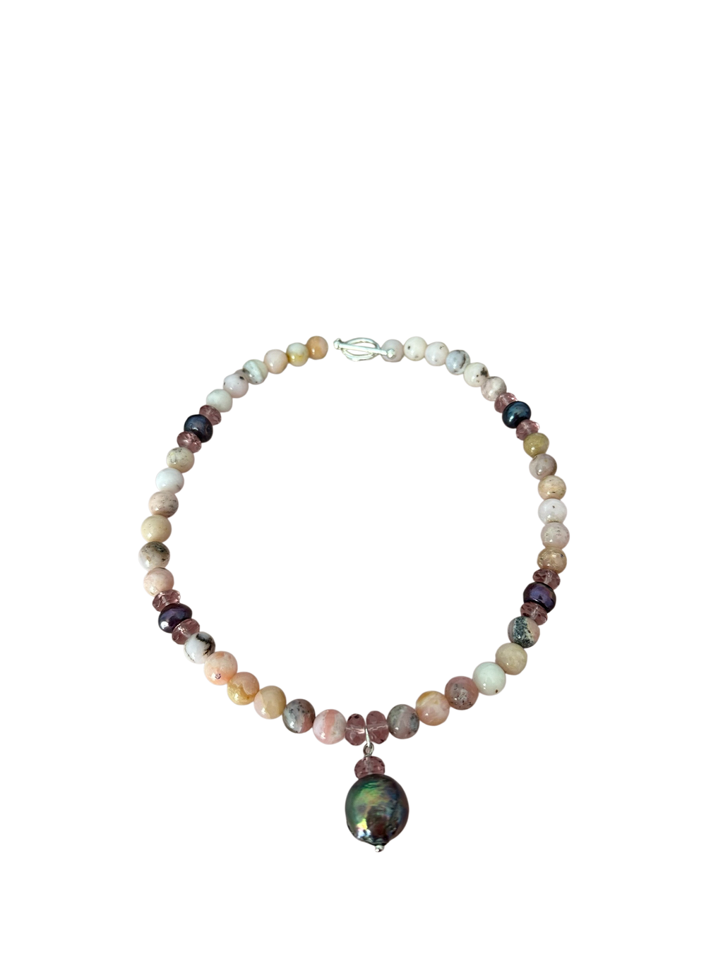 Shell-a-brate - Tahitian Black Pearl, Pink Opal and Pink Amethyst Gemstone Necklace