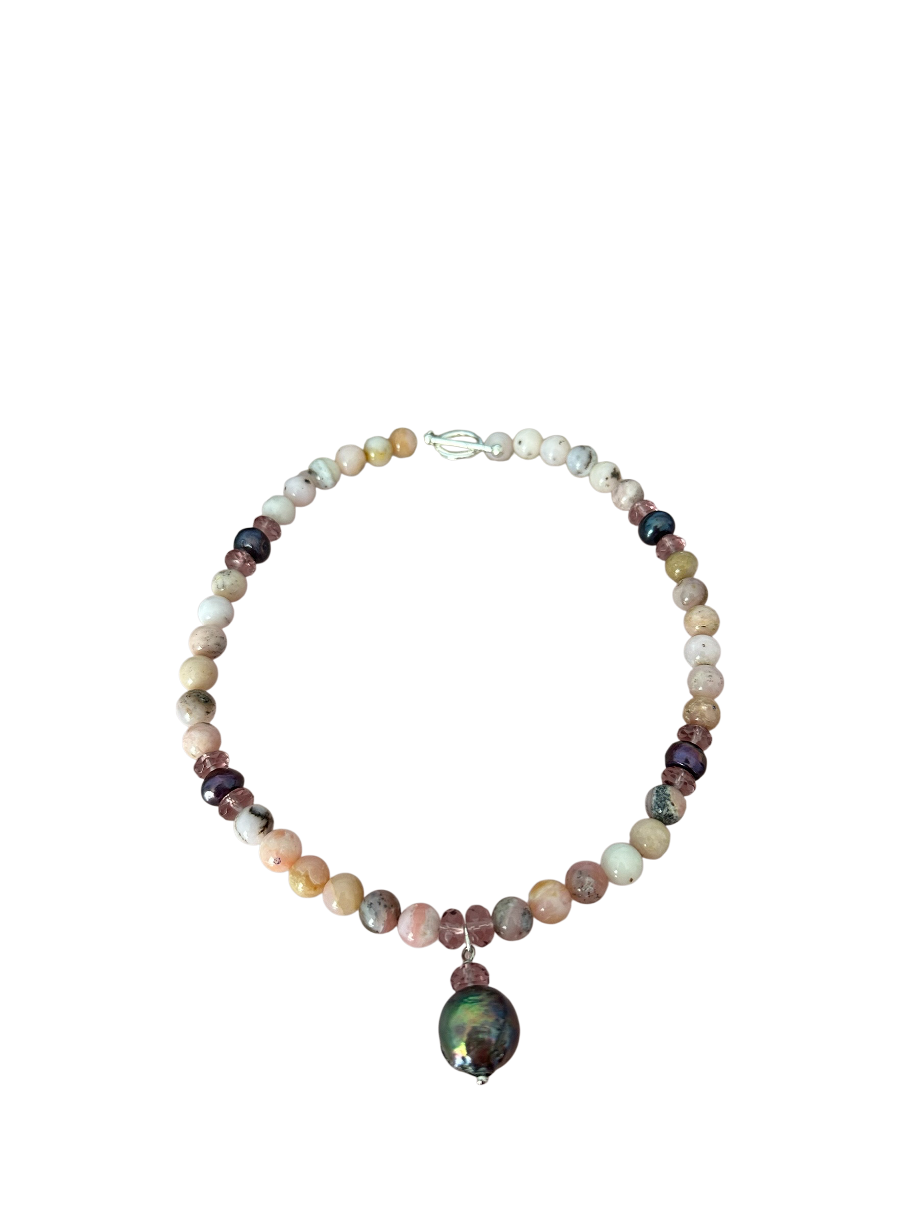 Shell-a-brate - Tahitian Black Pearl, Pink Opal and Pink Amethyst Gemstone Necklace