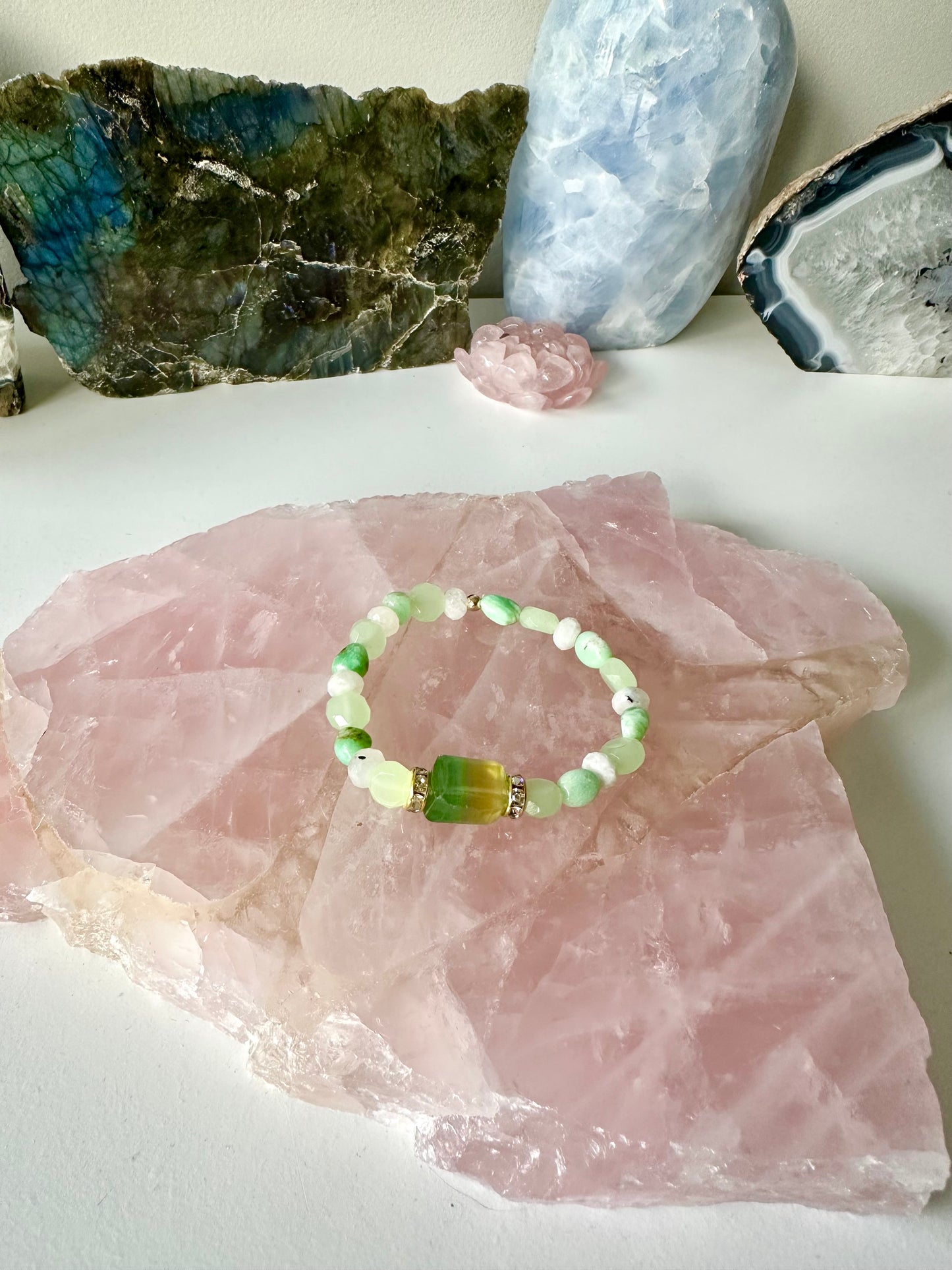 Palm Frond - Fluorite, Jade, Chrysoprase and Moonstone Gemstone Bracelet