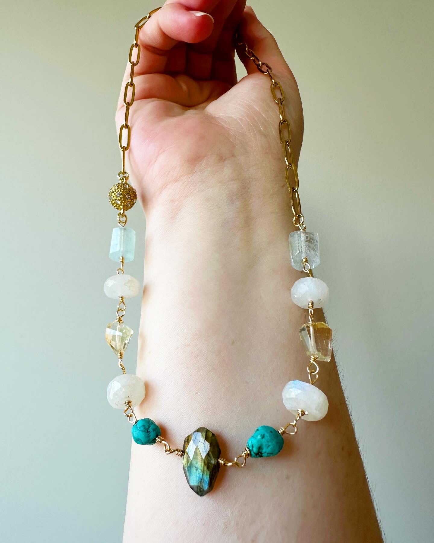 Harlow - Labradorite, Aquamarine, Citrine, Moonstone and Turquoise Gemstone Necklace