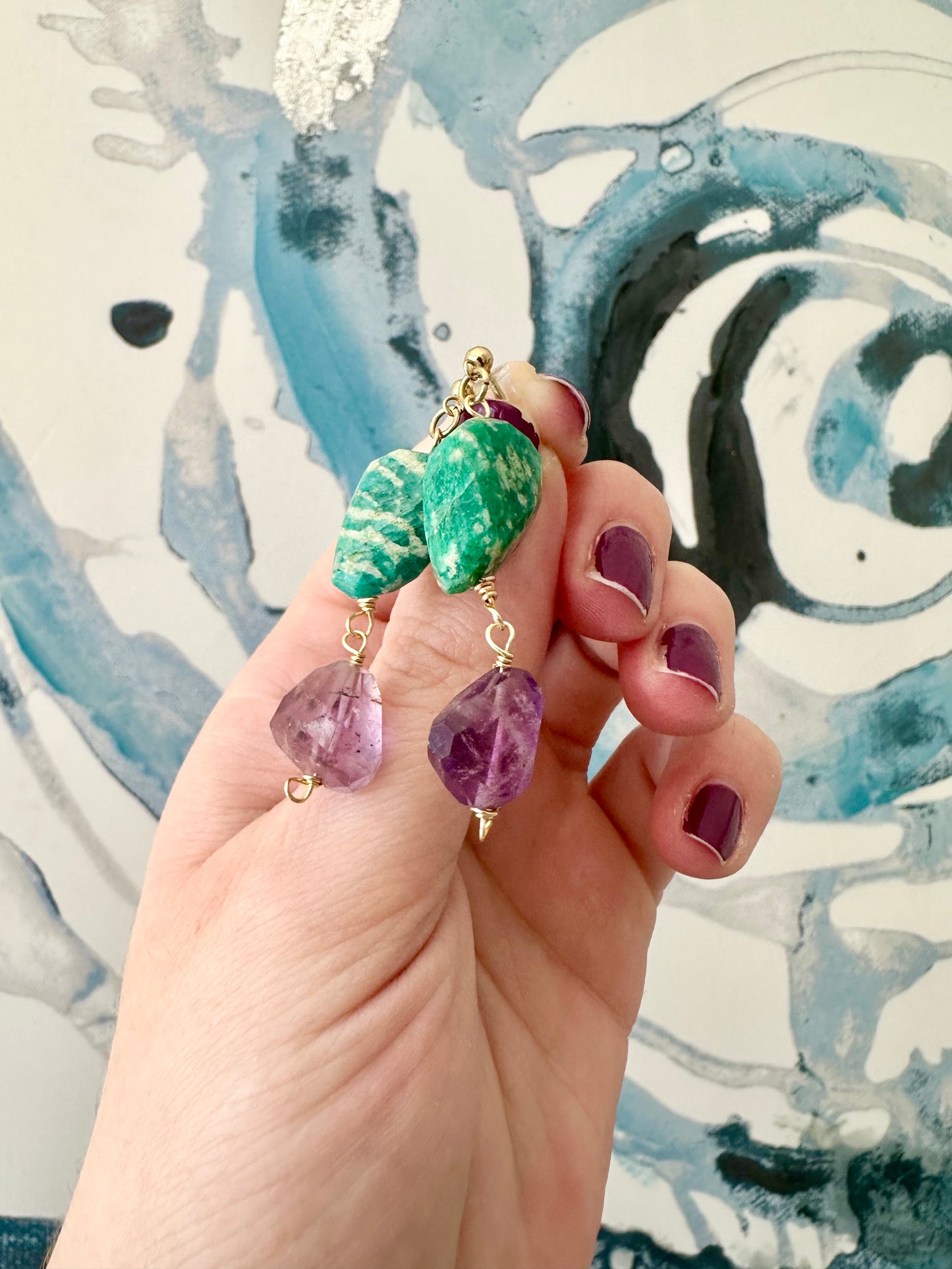 Zoe - Amazonite and Amethyst Gemstone Earrings