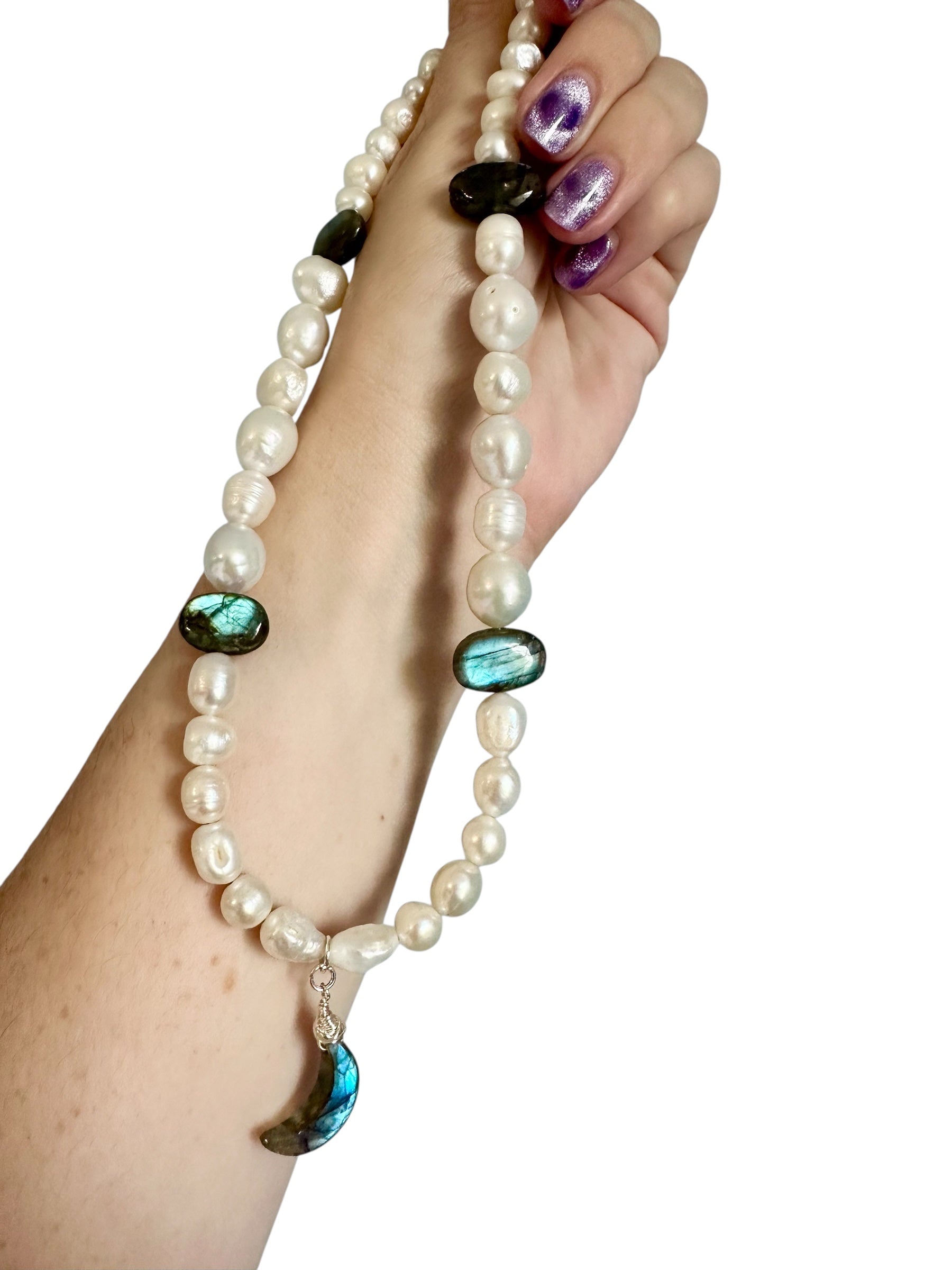Harvest Moon Gemstone Necklaces - Tahitian Black Pearl, Freshwater Pearl and Labradorite | Handmade Jewelry