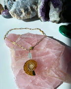 Jolly Rancher Gemstone Necklace - Aquamarine and Ammonite | Calm and Positivity
